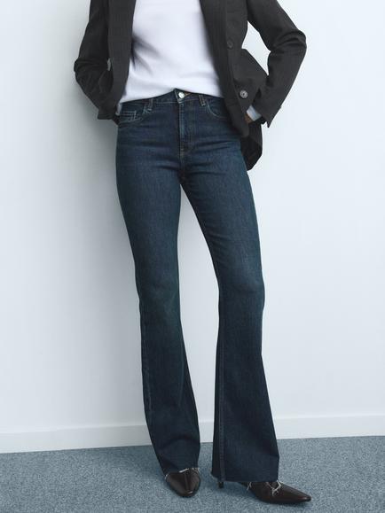 Mango Fiona Mid Rise Flare Jeans, Blue Navy