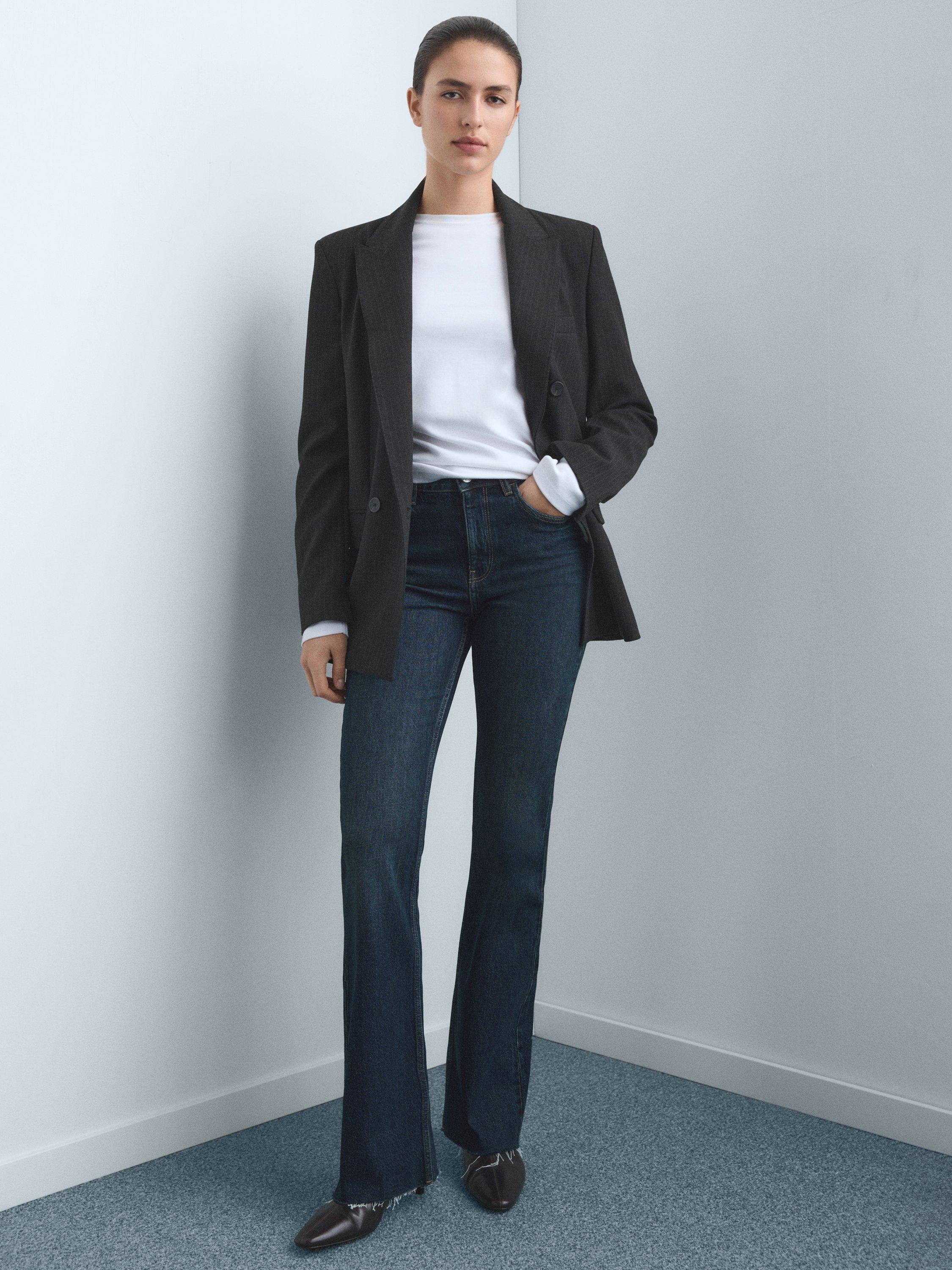 Product image 2 of 9, which shows Mango Fiona Mid Rise Flare Jeans, Blue Navy, 12