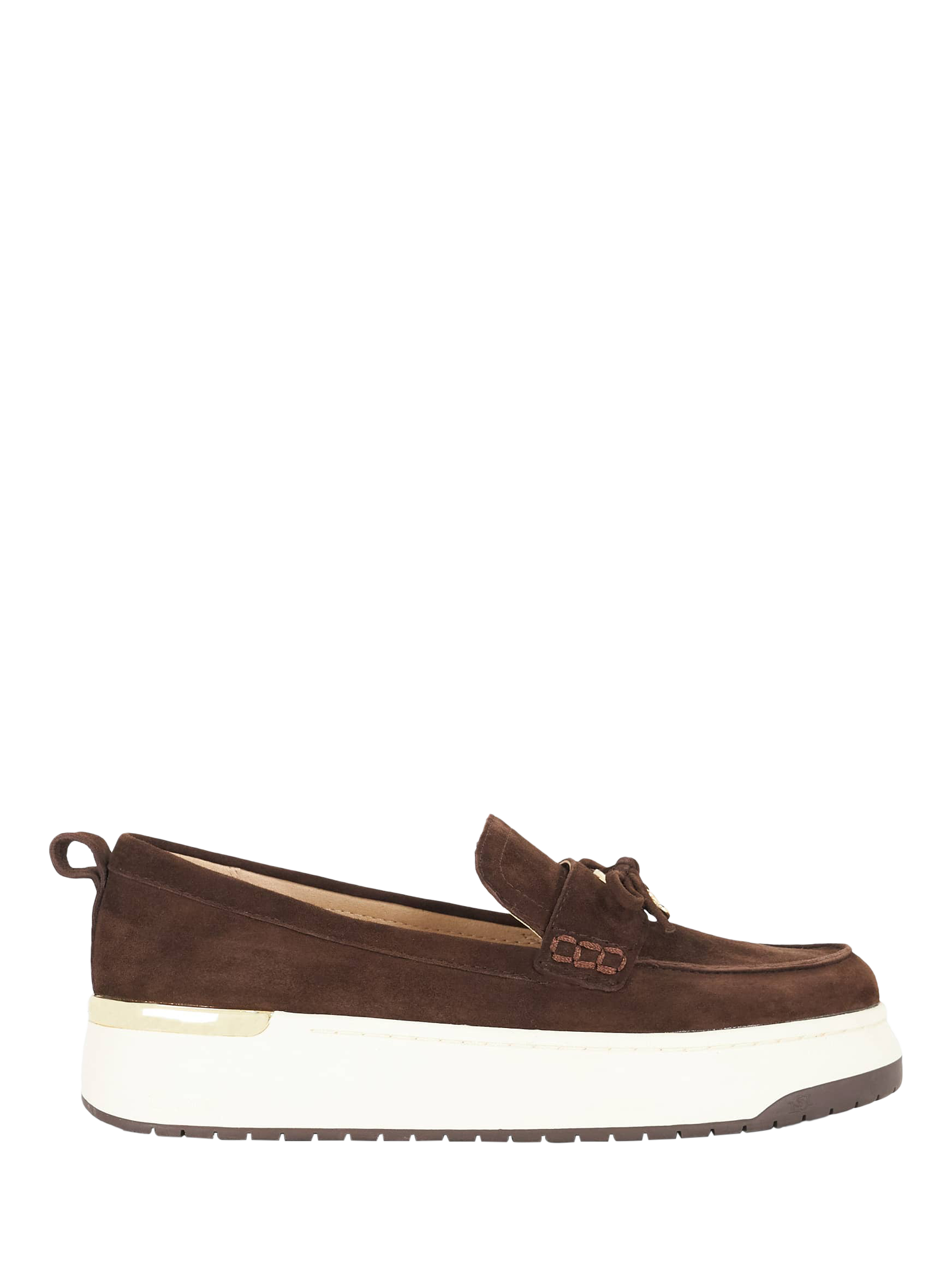 Product image 1 of 5, which shows Dune London Glide Suede Flatform Loafers, Brown, EU36