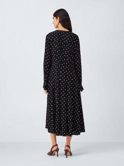 John Lewis Sophia Long Sleeve Polka Dot Midi Dress containing LENZING™ ECOVERO™ Viscose, Black - view 2, Black