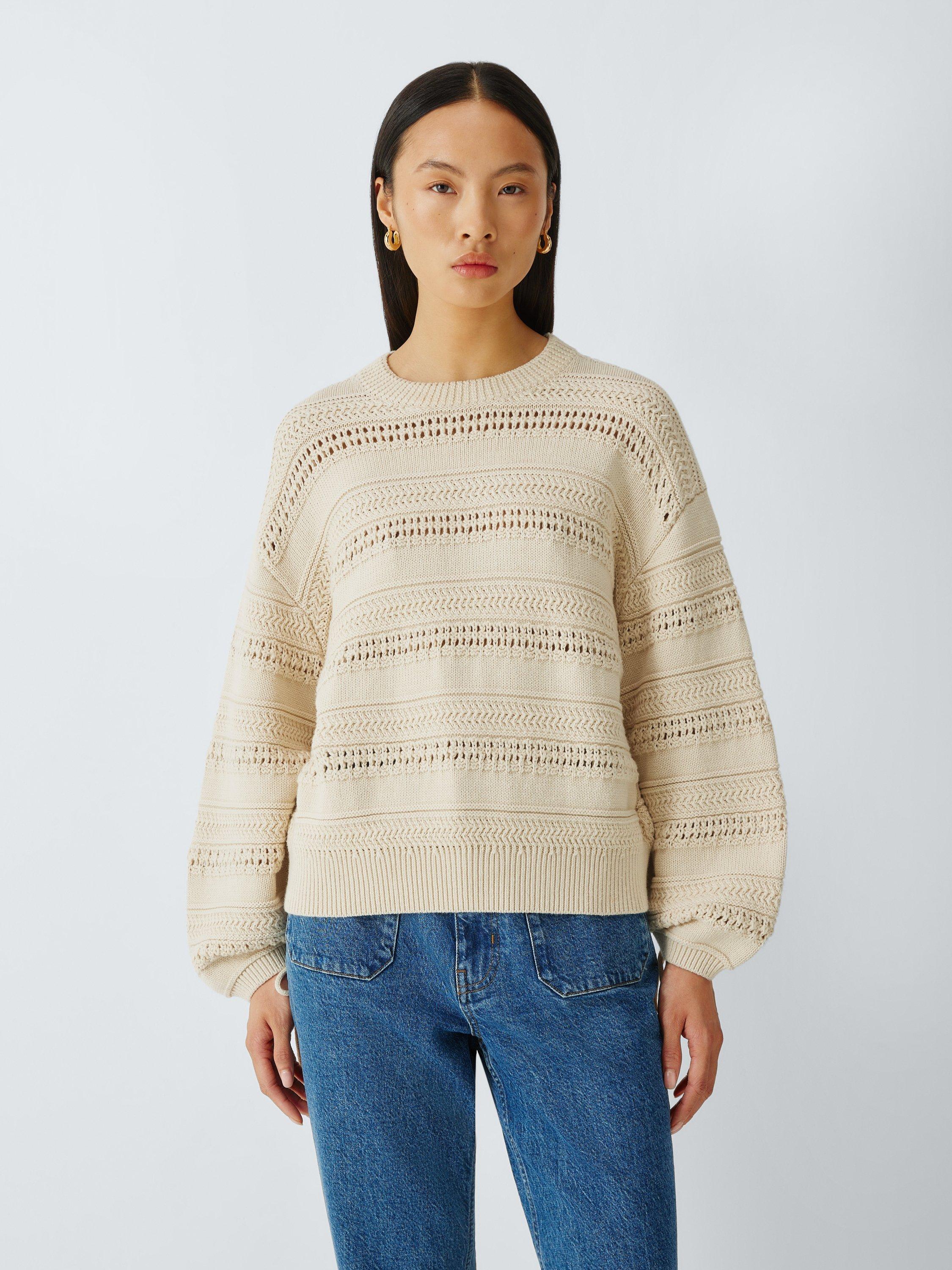 Product image 1 of 6, which shows AND/OR Orla Pointelle Knit Jumper, Ecru, XS