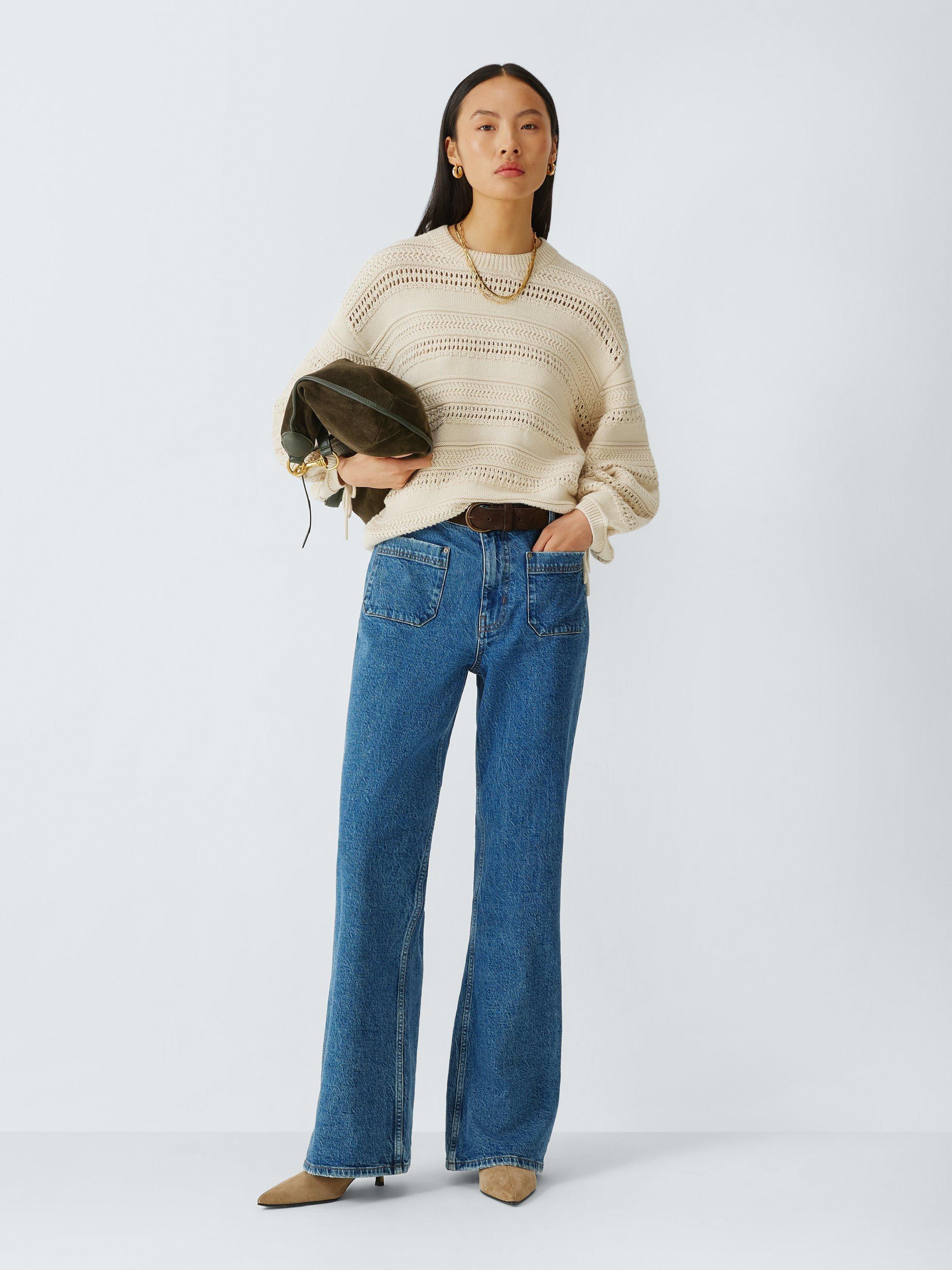 Product image 3 of 6, which shows AND/OR Orla Pointelle Knit Jumper, Ecru, XS