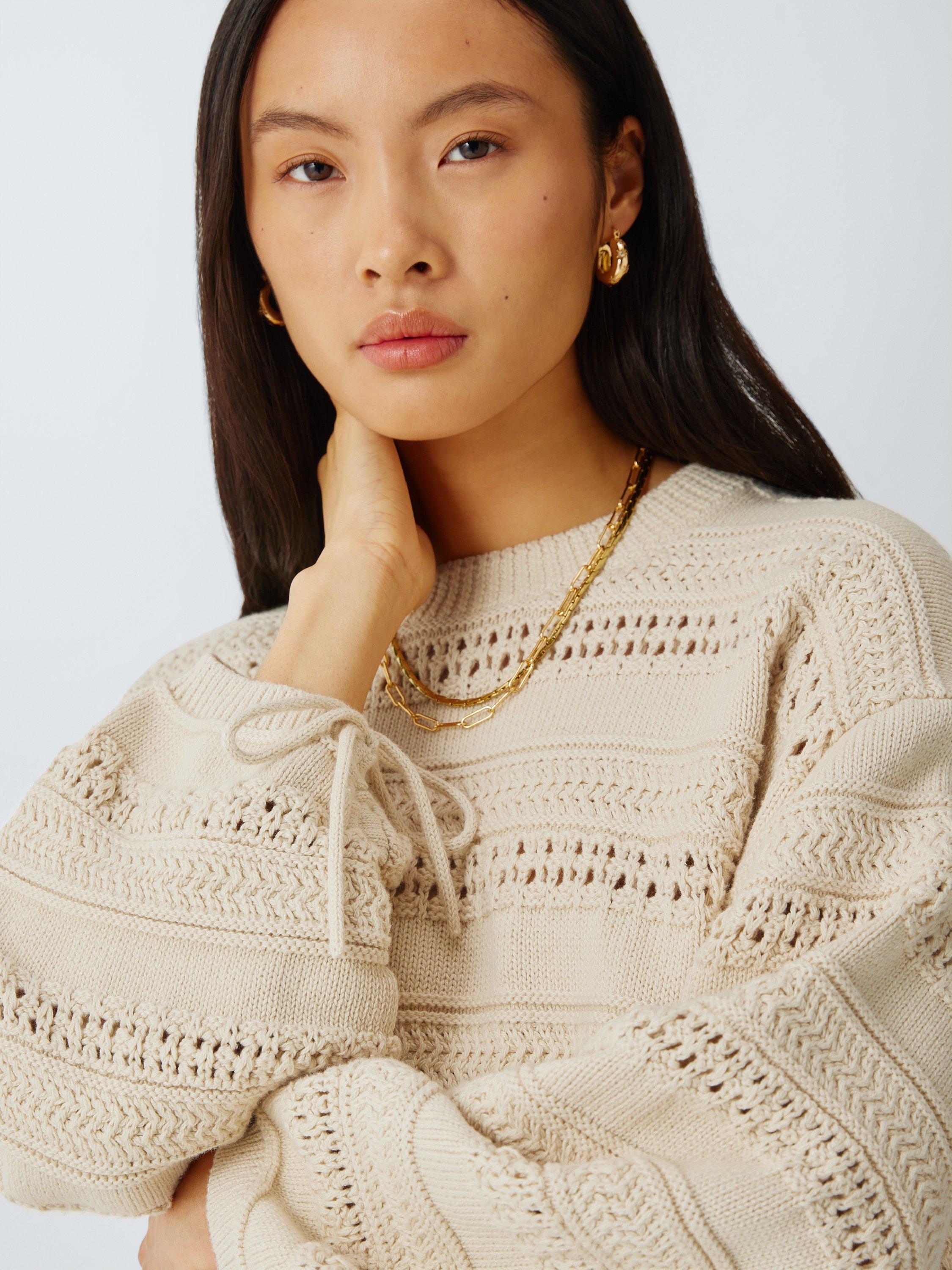Product image 5 of 6, which shows AND/OR Orla Pointelle Knit Jumper, Ecru, XS