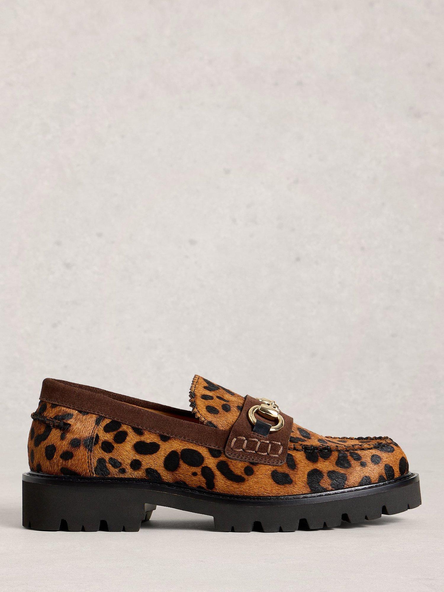 Product image 1 of 4, which shows White Stuff Laura Leopard Print Leather Loafers, Dark Brown, 3