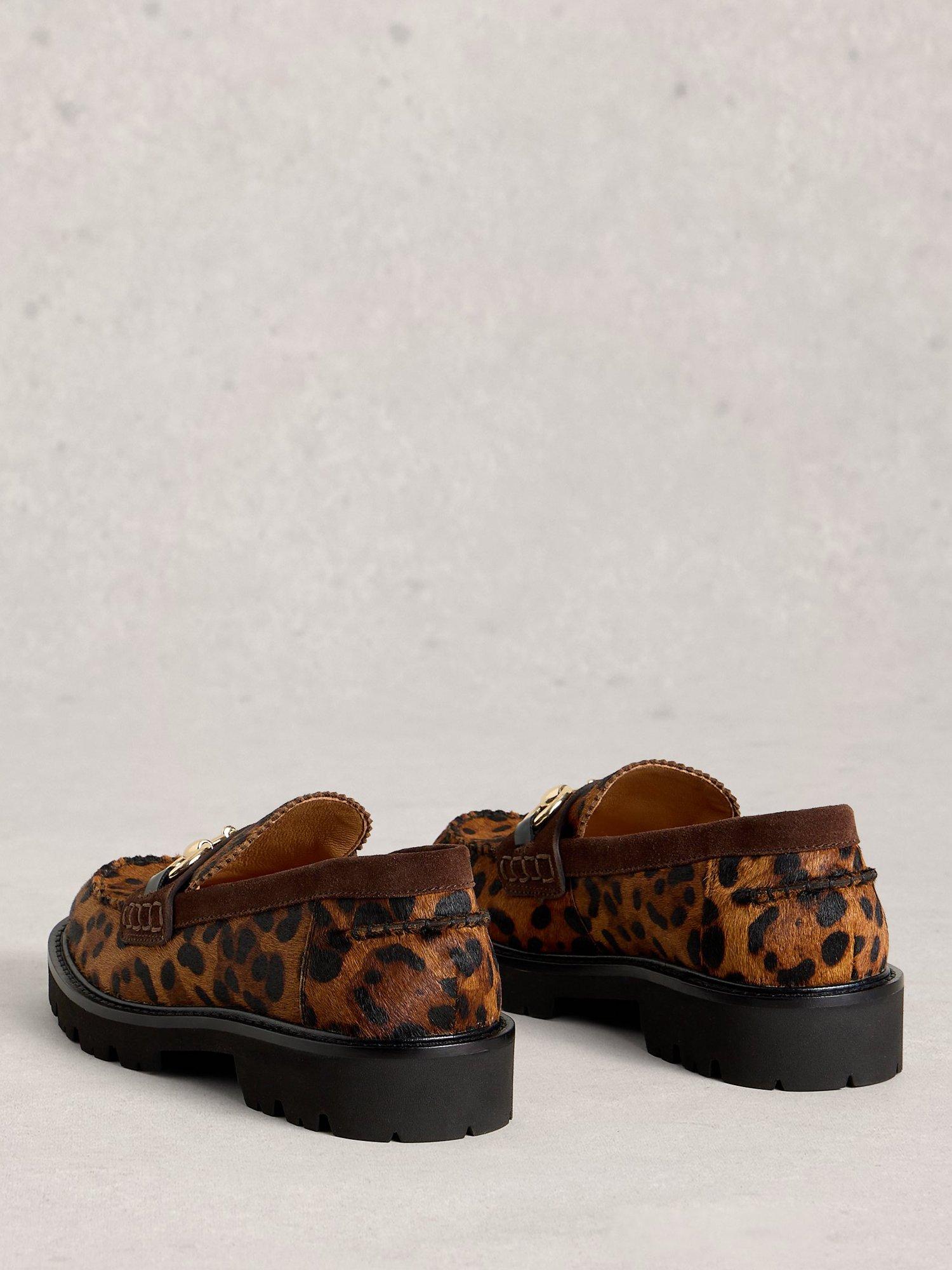 Product image 2 of 4, which shows White Stuff Laura Leopard Print Leather Loafers, Dark Brown, 3