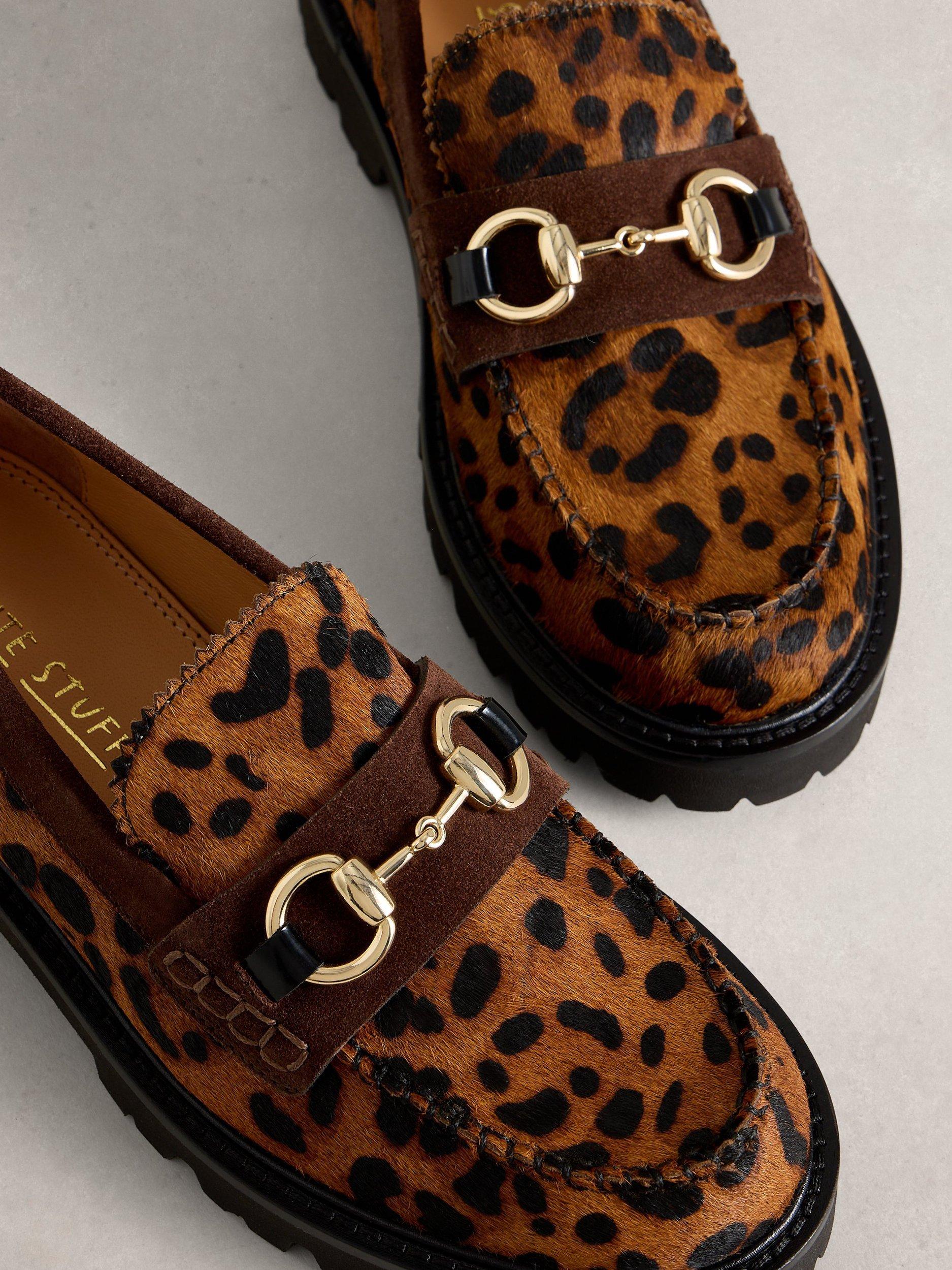 Product image 3 of 4, which shows White Stuff Laura Leopard Print Leather Loafers, Dark Brown, 3