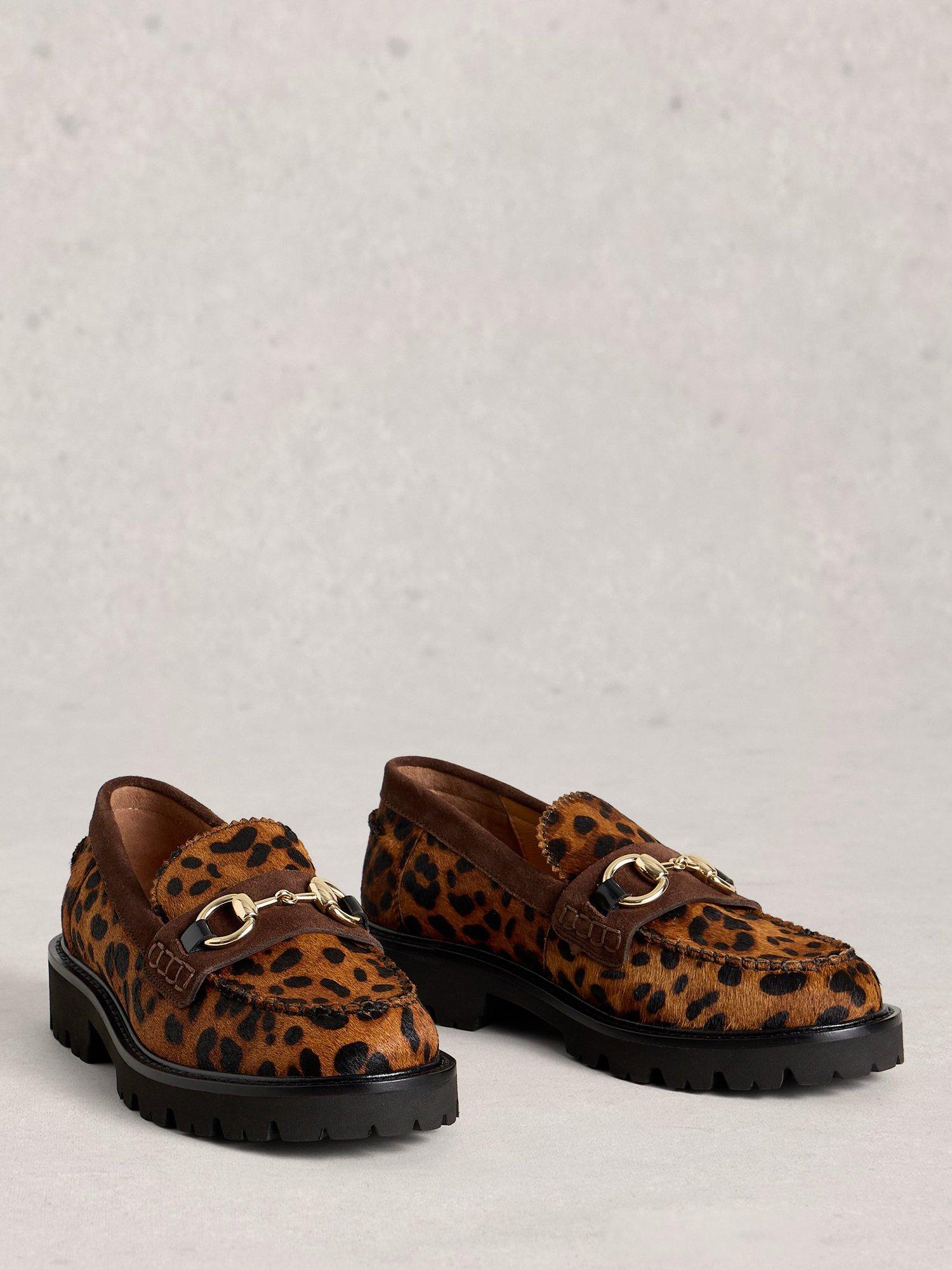 Product image 4 of 4, which shows White Stuff Laura Leopard Print Leather Loafers, Dark Brown, 3