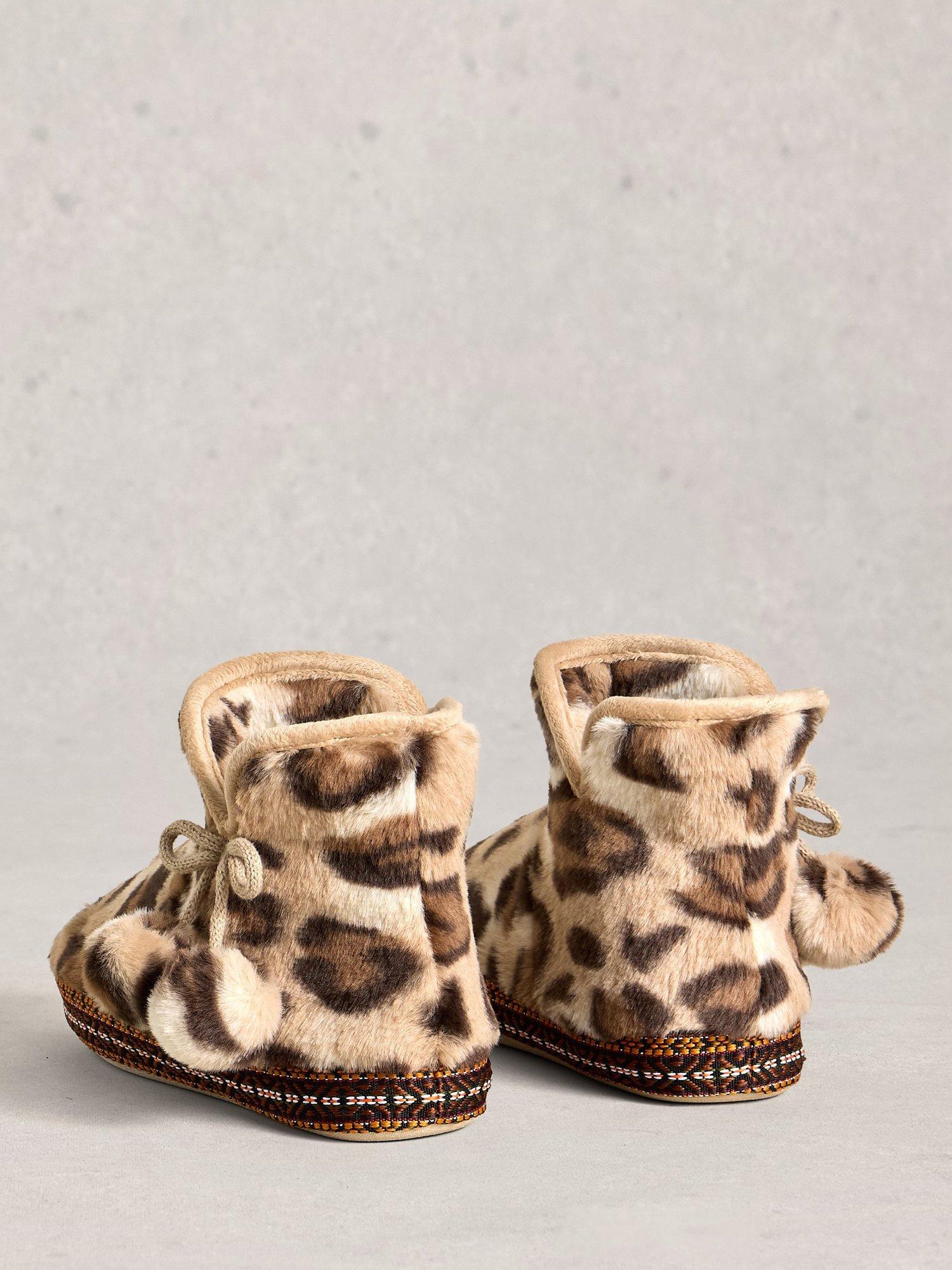 Product image 2 of 4, which shows White Stuff Leopard Print Slipper Boots, Natural/Multi, S