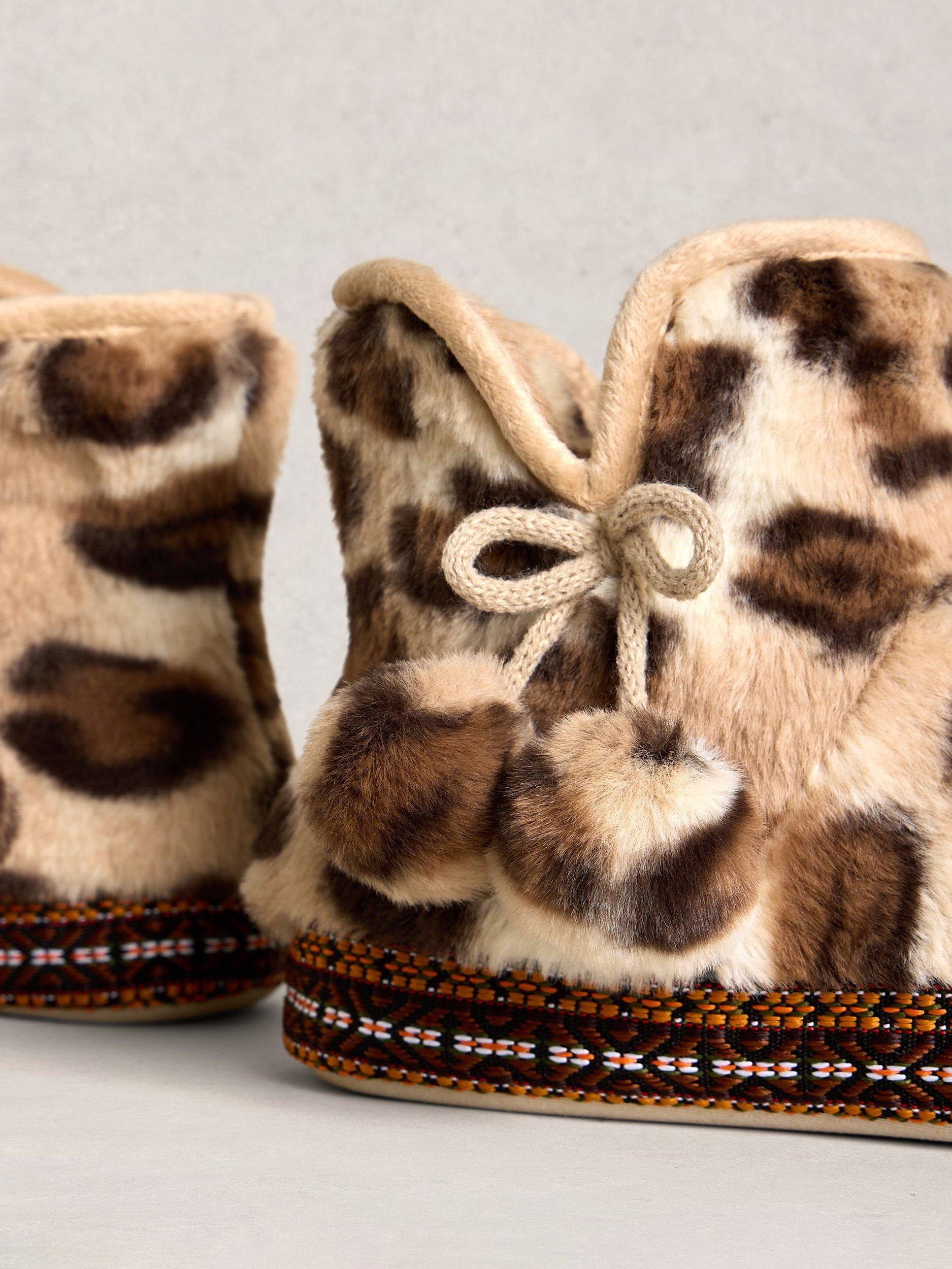 Product image 3 of 4, which shows White Stuff Leopard Print Slipper Boots, Natural/Multi, S