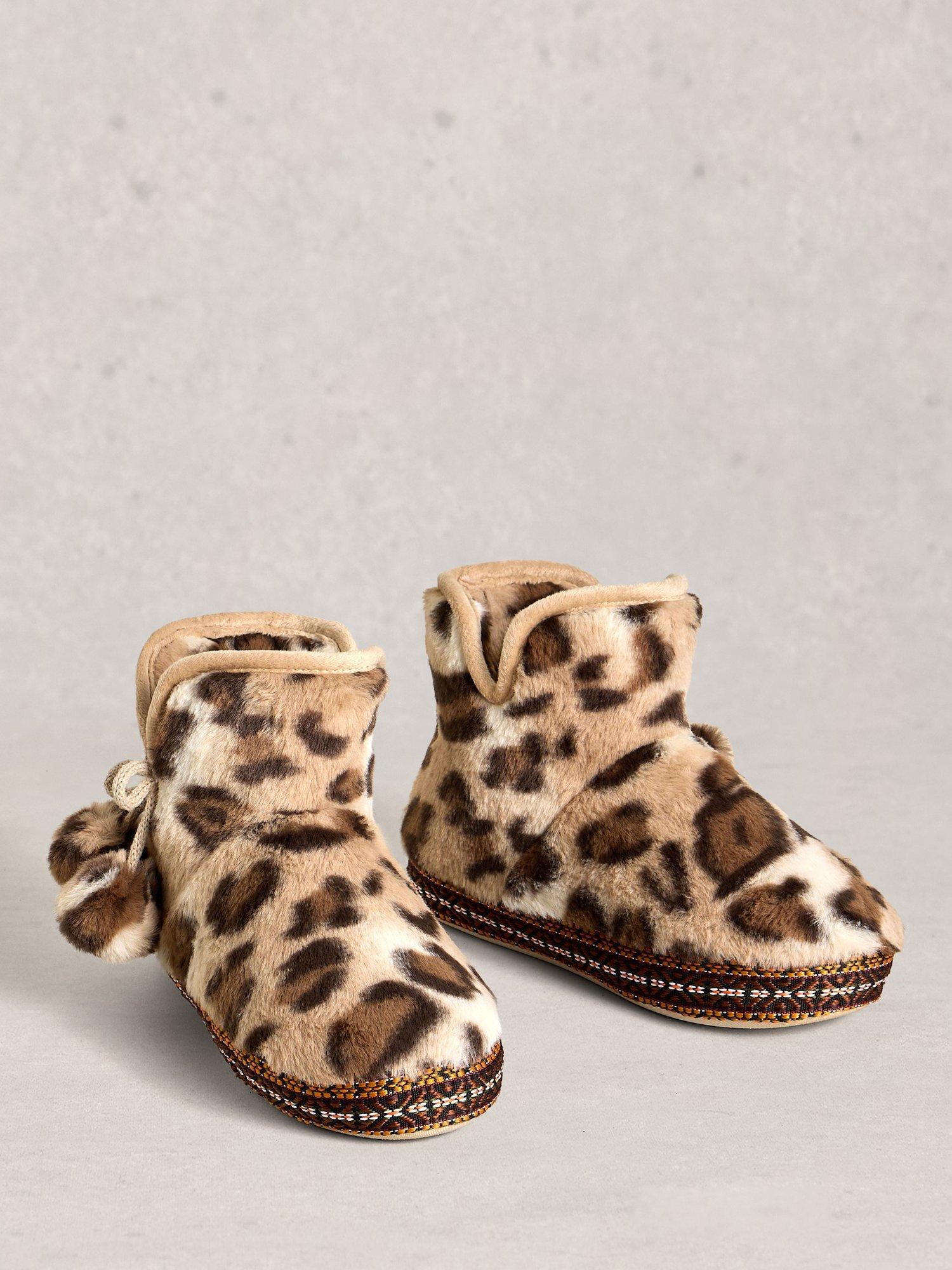 Product image 4 of 4, which shows White Stuff Leopard Print Slipper Boots, Natural/Multi, S