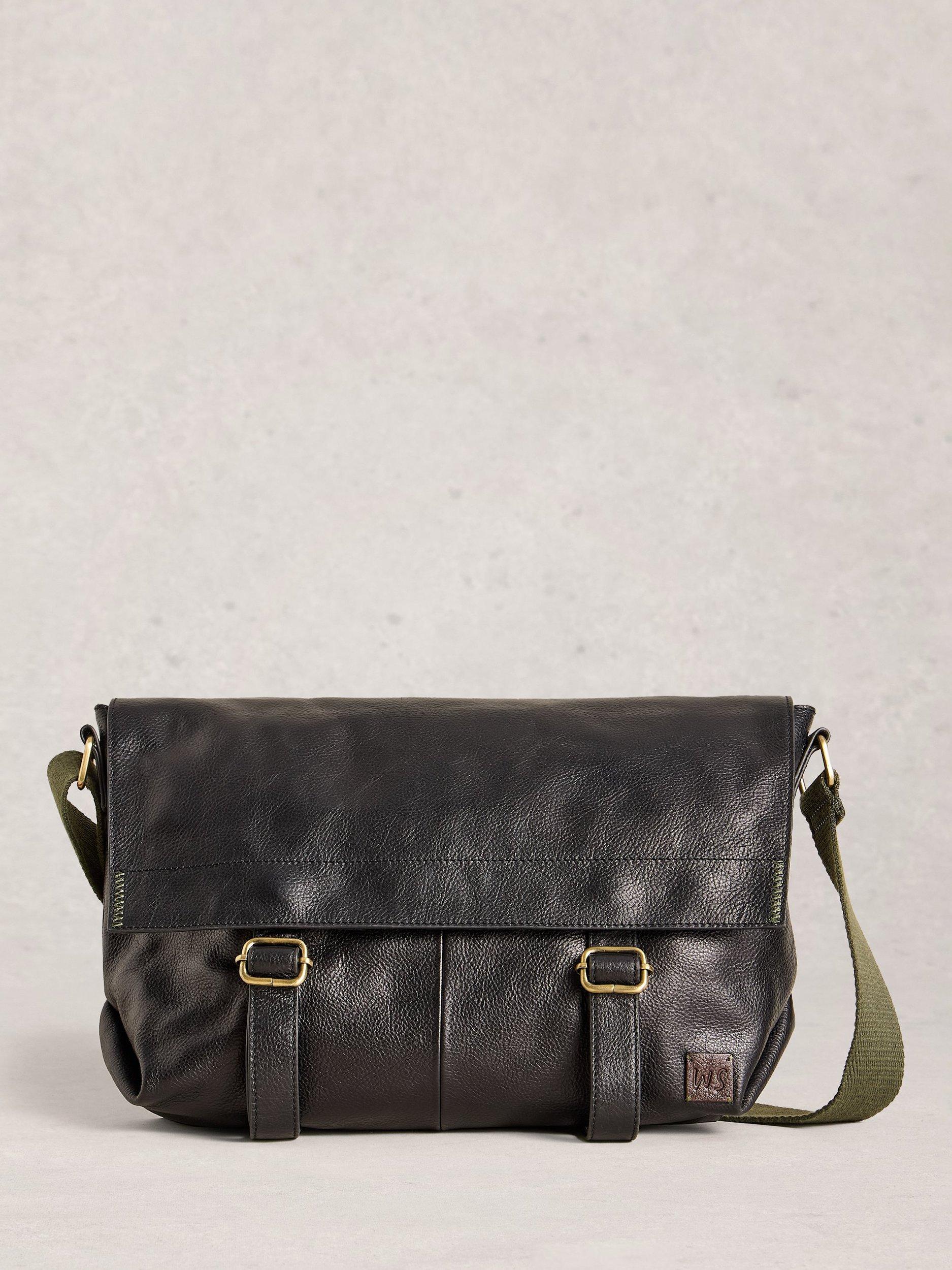 Product image 1 of 4, which shows White Stuff Teddy Leather Messenger Bag, Pure Black, One Size