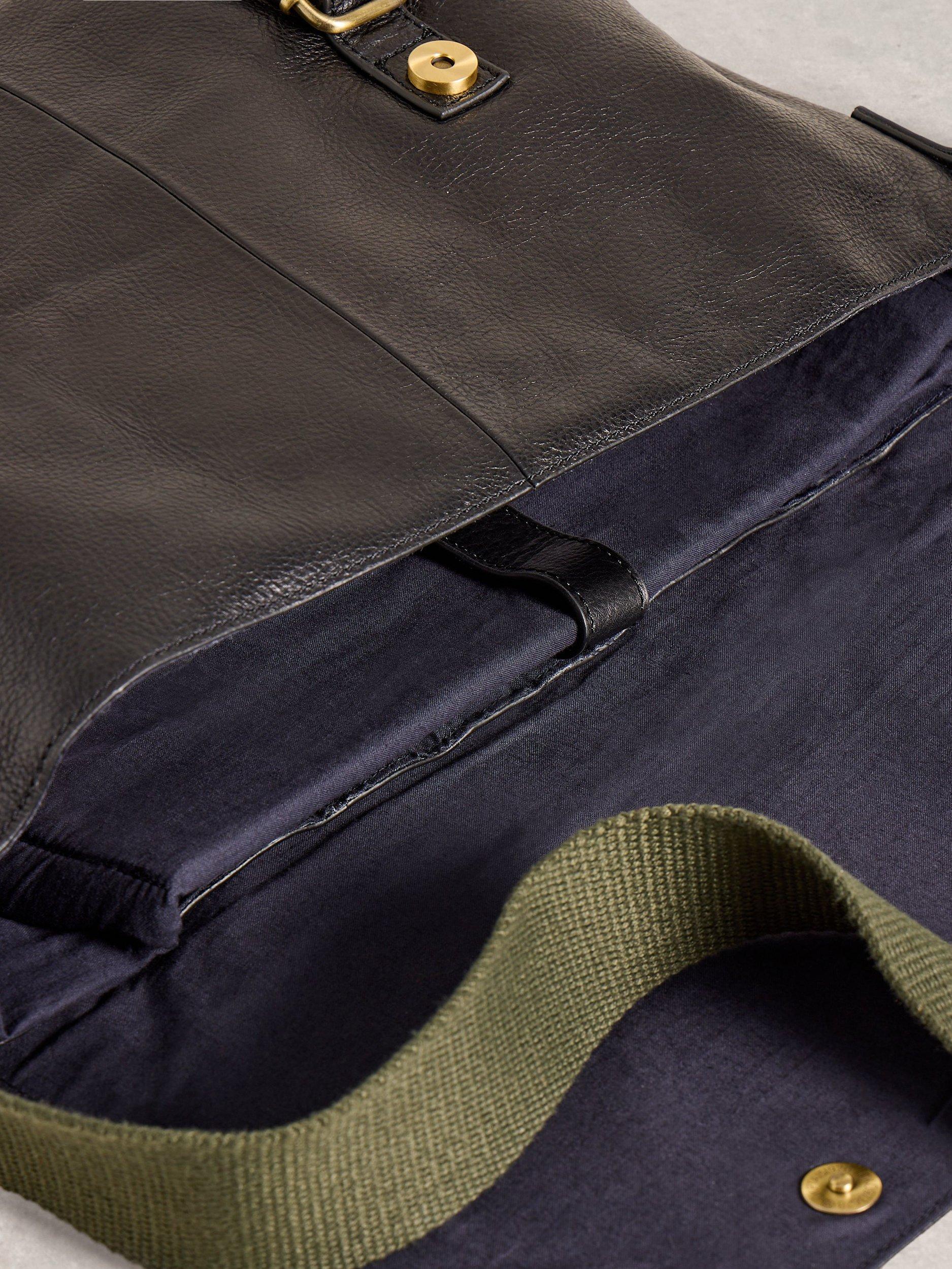 Product image 3 of 4, which shows White Stuff Teddy Leather Messenger Bag, Pure Black, One Size