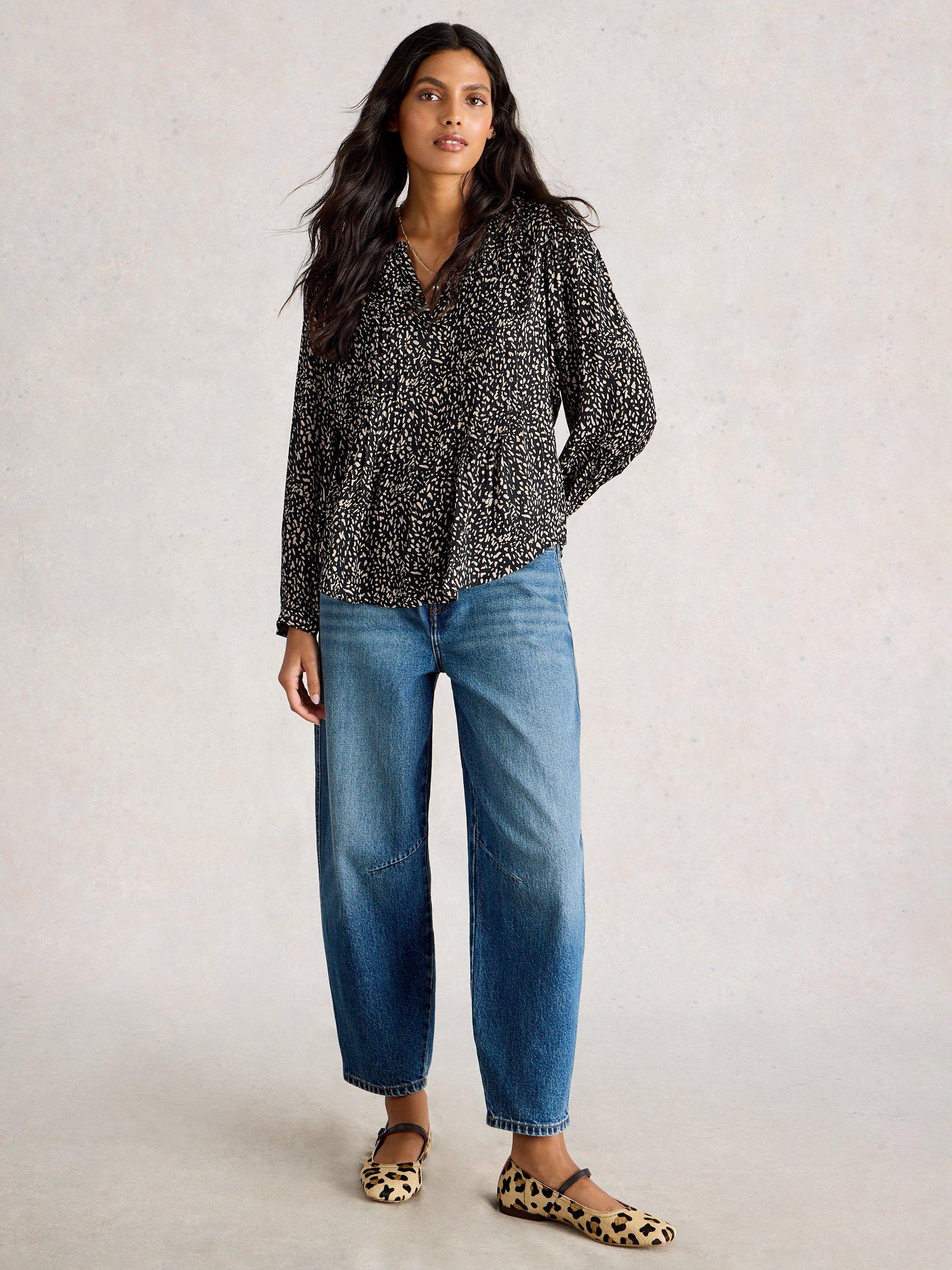 Product image 1 of 6, which shows White Stuff Amelie Abstract Animal Print Top, Black, 6