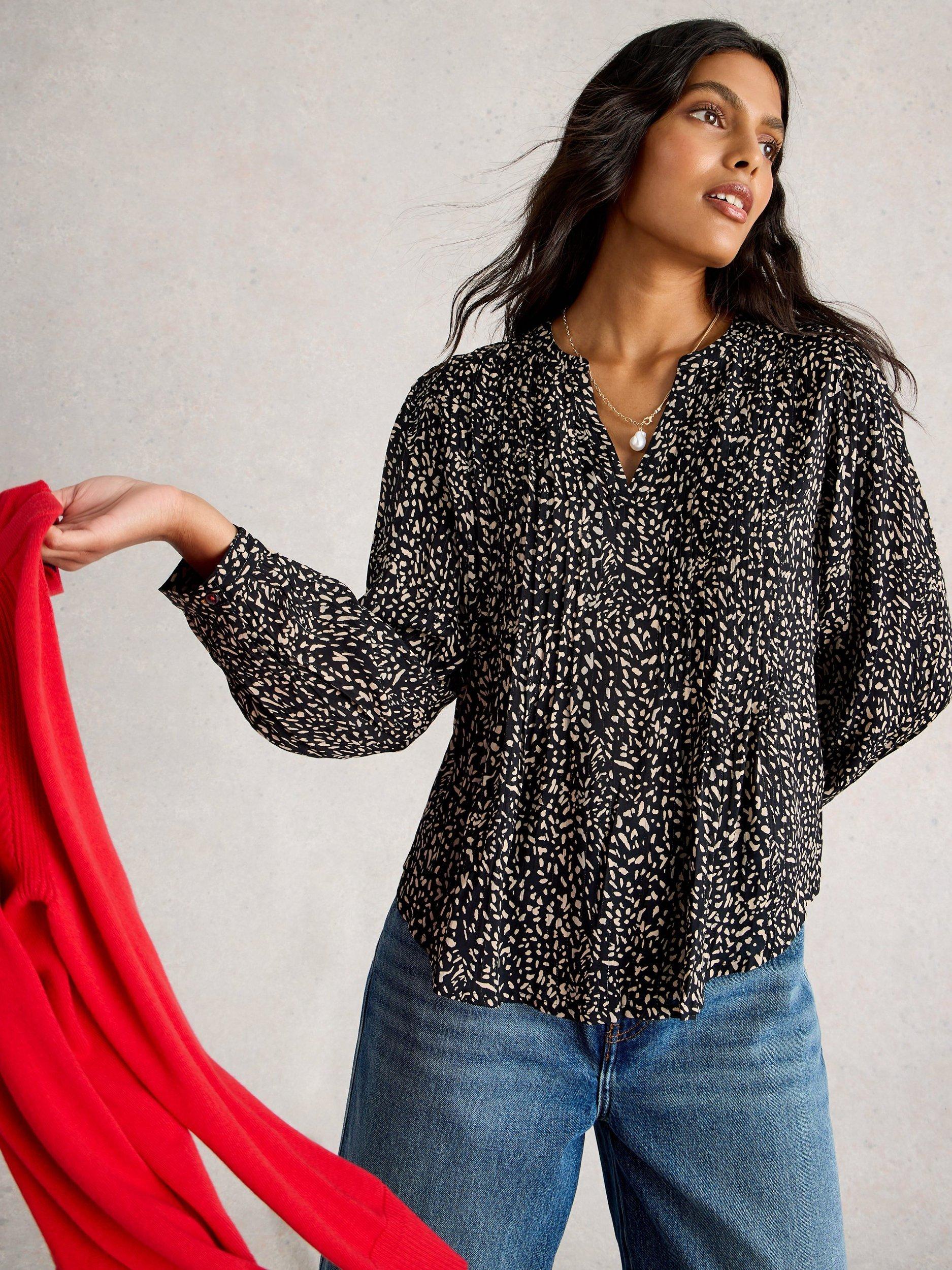 Product image 4 of 6, which shows White Stuff Amelie Abstract Animal Print Top, Black, 6