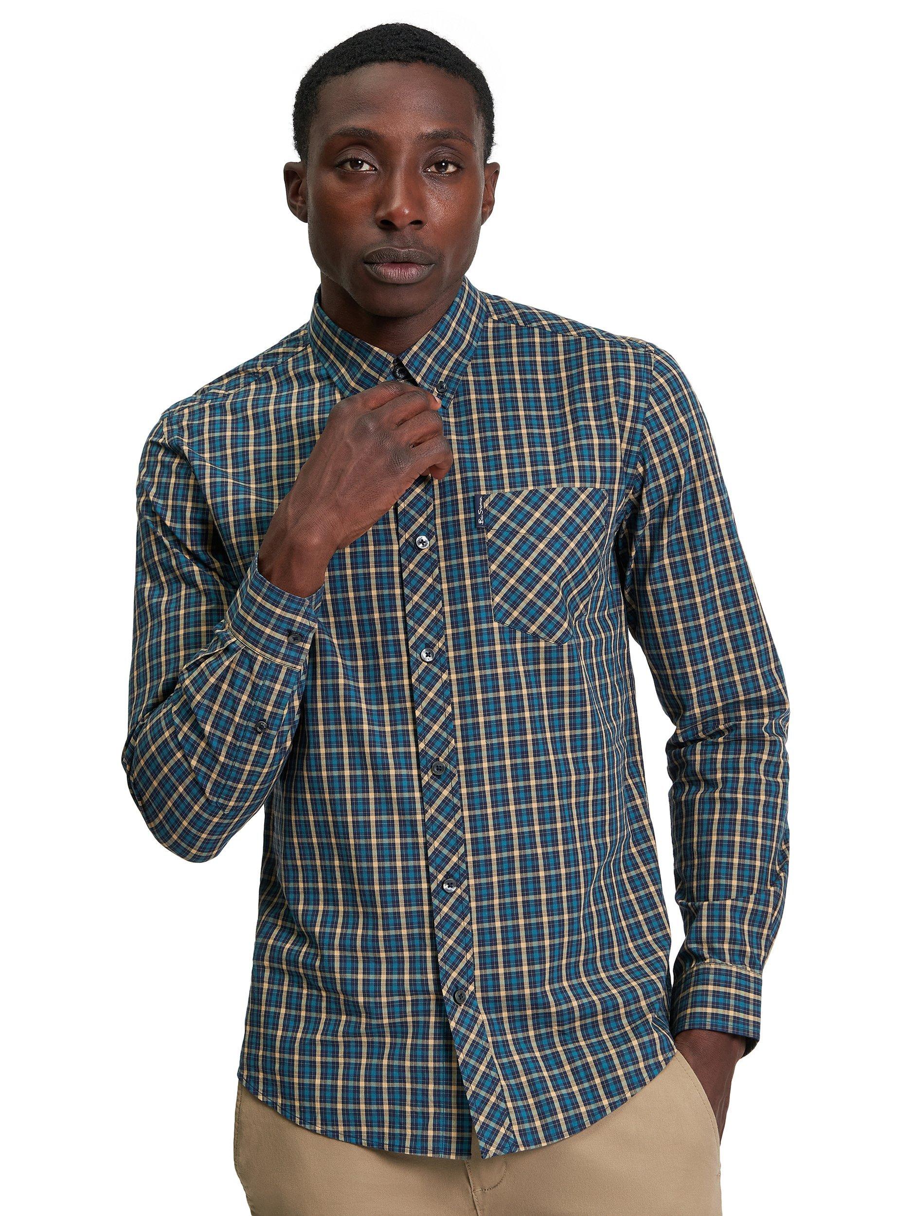 Product image 1 of 5, which shows Ben Sherman Cotton Regular Fit Check Shirt, Teal, S