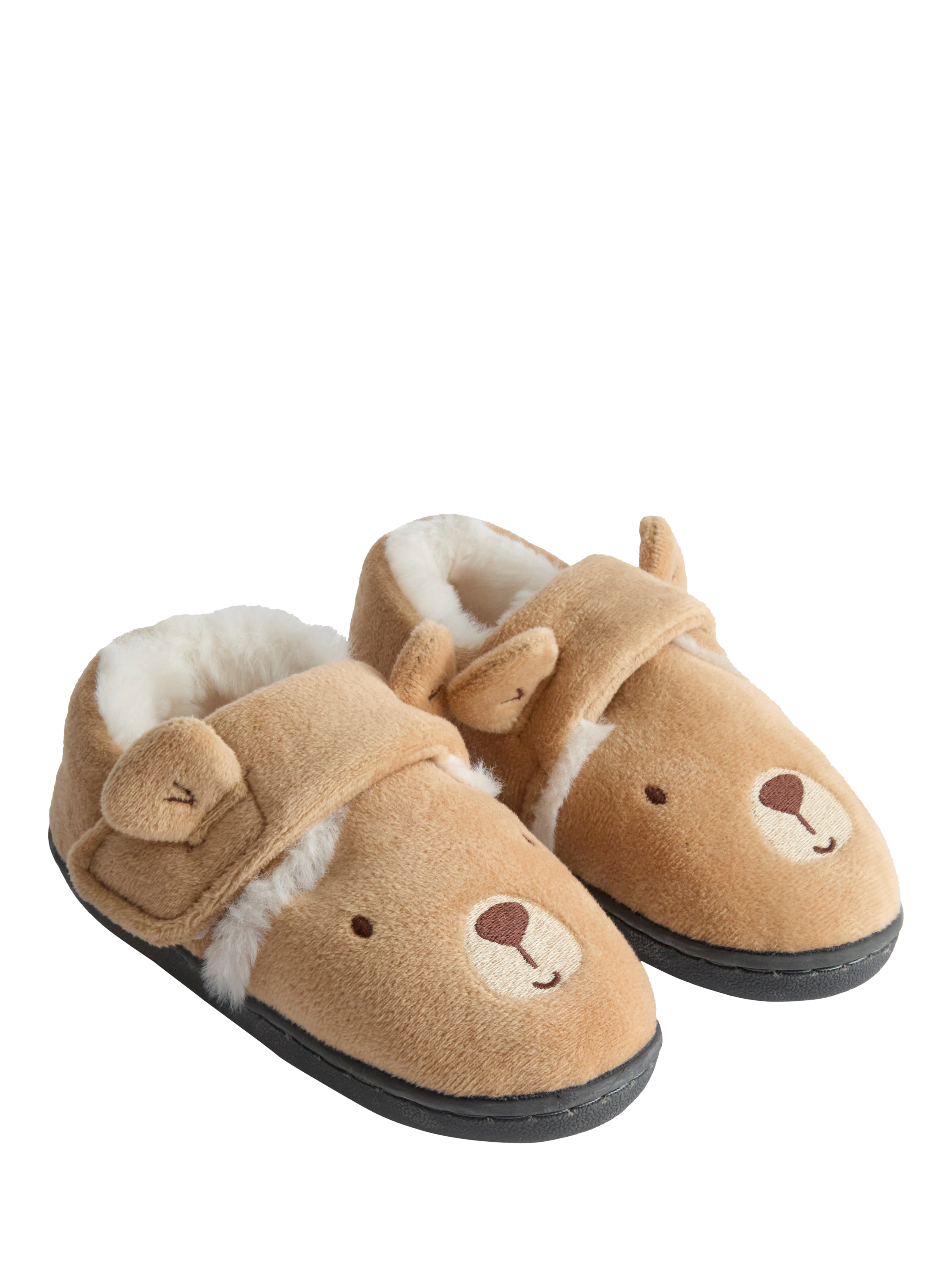 Product image 1 of 4, which shows JoJo Maman Bébé Kids' Bear Slipper Shoes, Brown, EU21