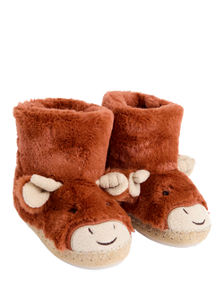 JoJo Maman Bébé Kids' Highland Cow Bootie Slippers, Rust, Rust
