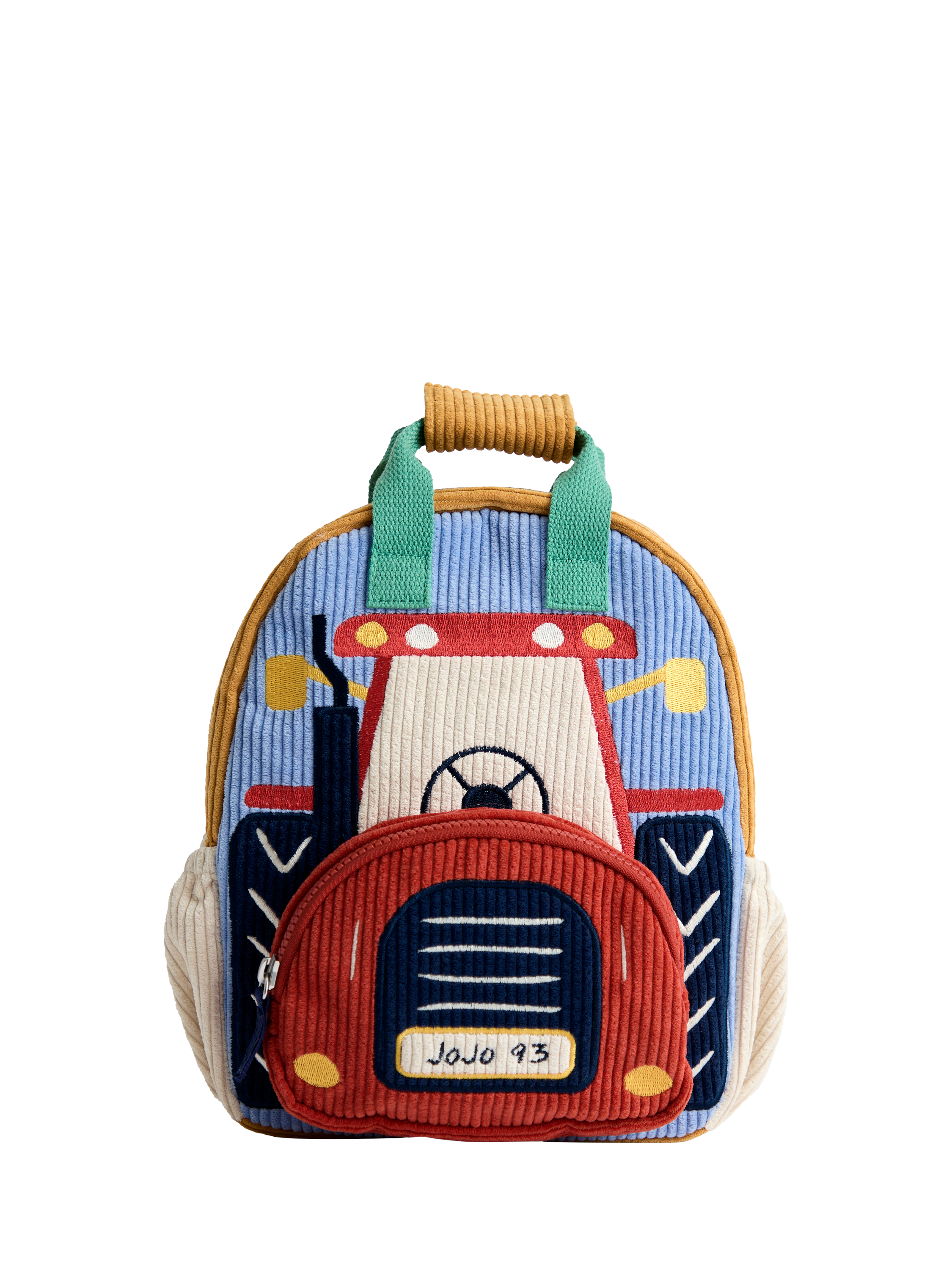 Product image 2 of 6, which shows JoJo Maman Bébé Kids' Corduroy Tractor Backpack, Red