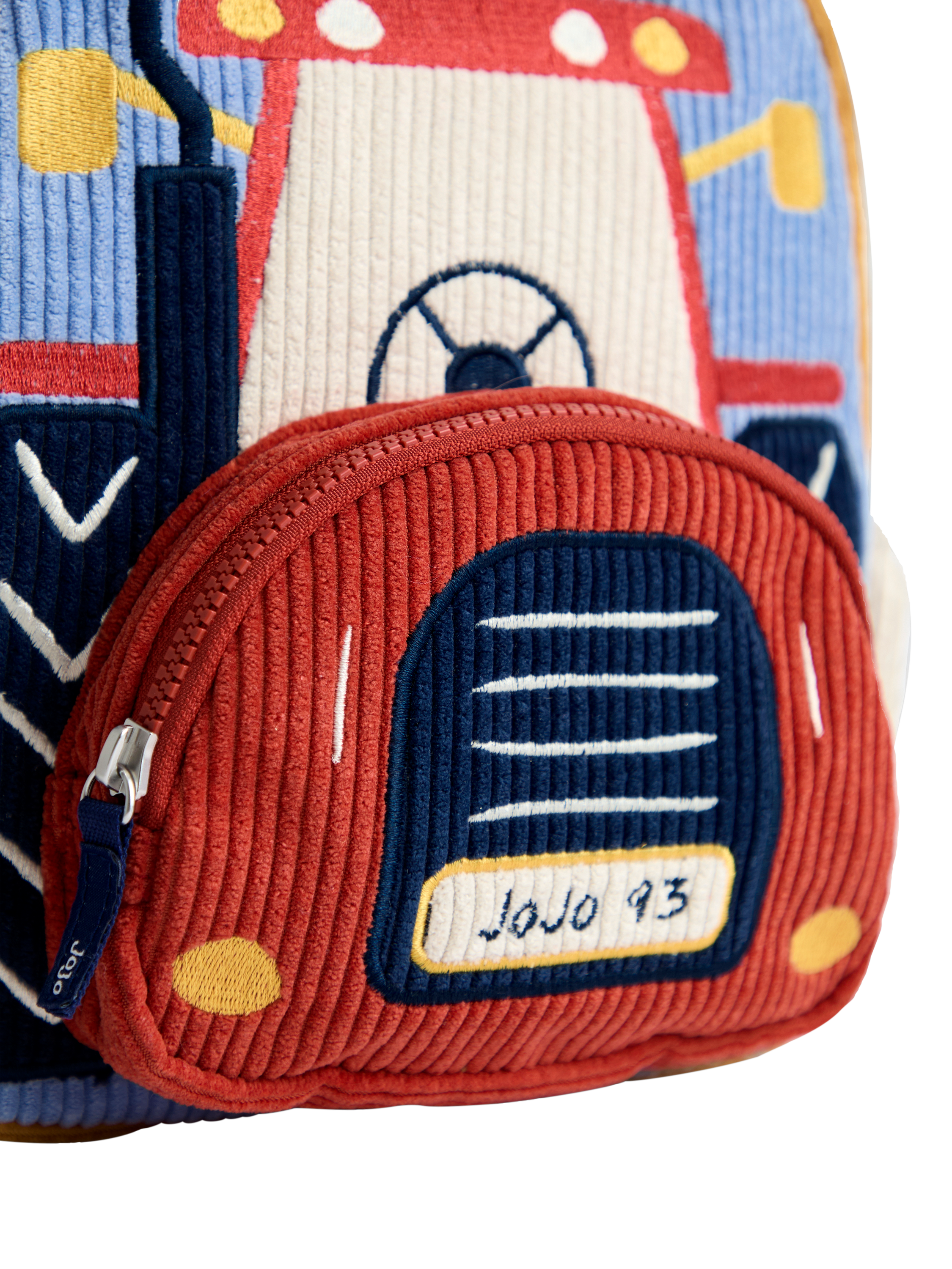 Product image 4 of 6, which shows JoJo Maman Bébé Kids' Corduroy Tractor Backpack, Red