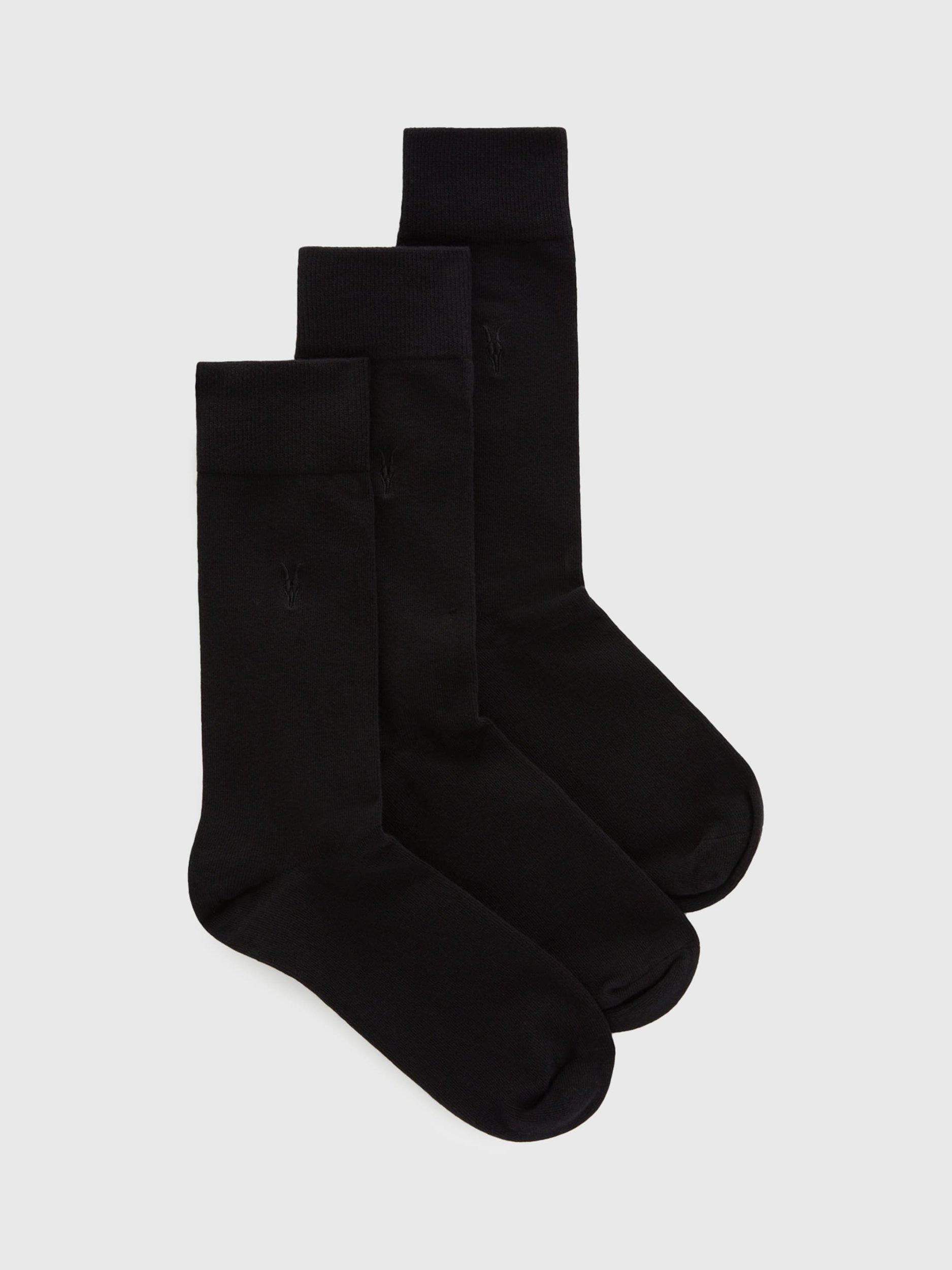 Product image 1 of 3, which shows AllSaints Adan Ramskull Socks, Pack of 3, Black/Multi, M-L