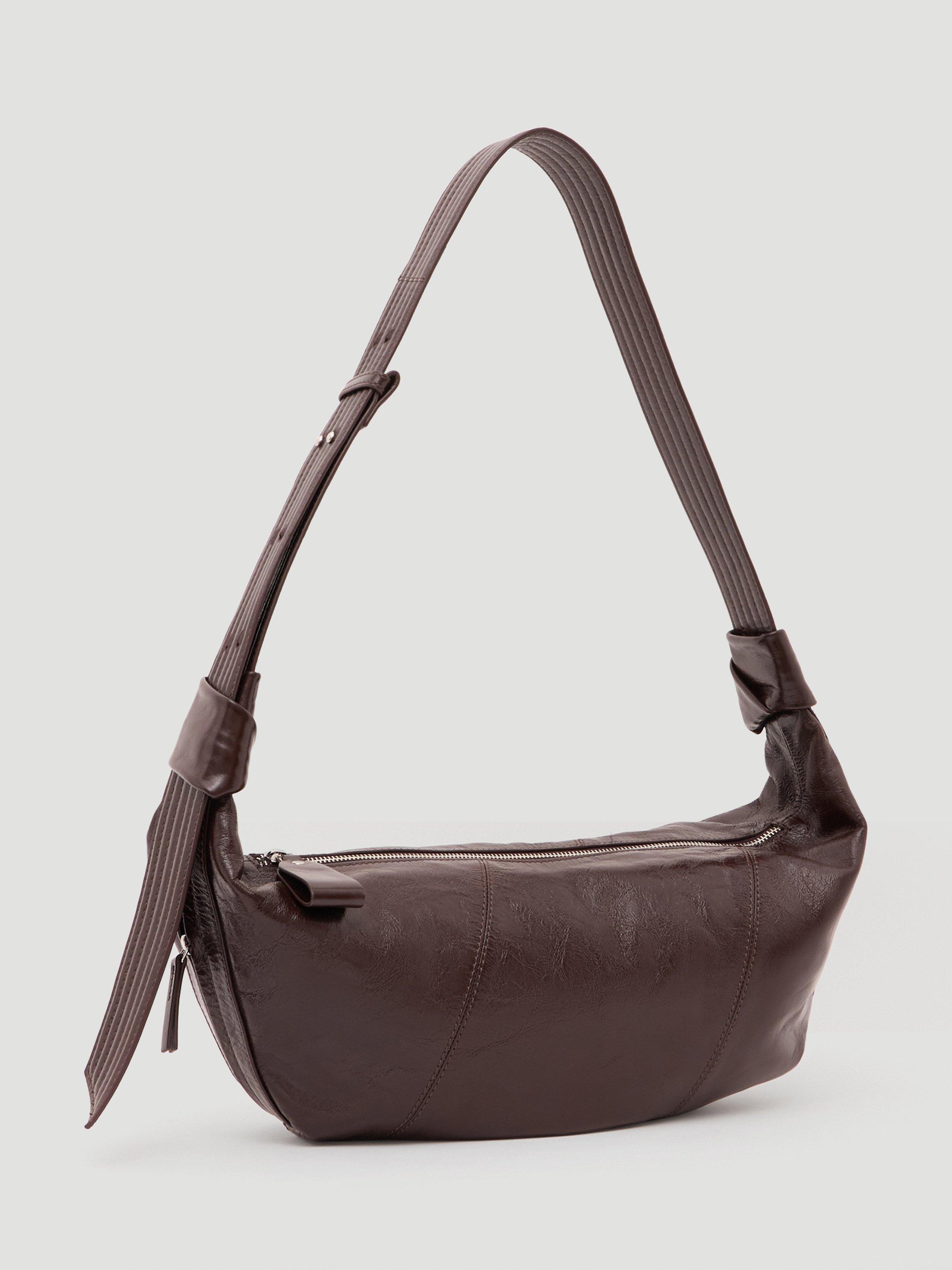 Product image 3 of 6, which shows HUSH Leather Crescent Boho Bag, Chocolate, One Size