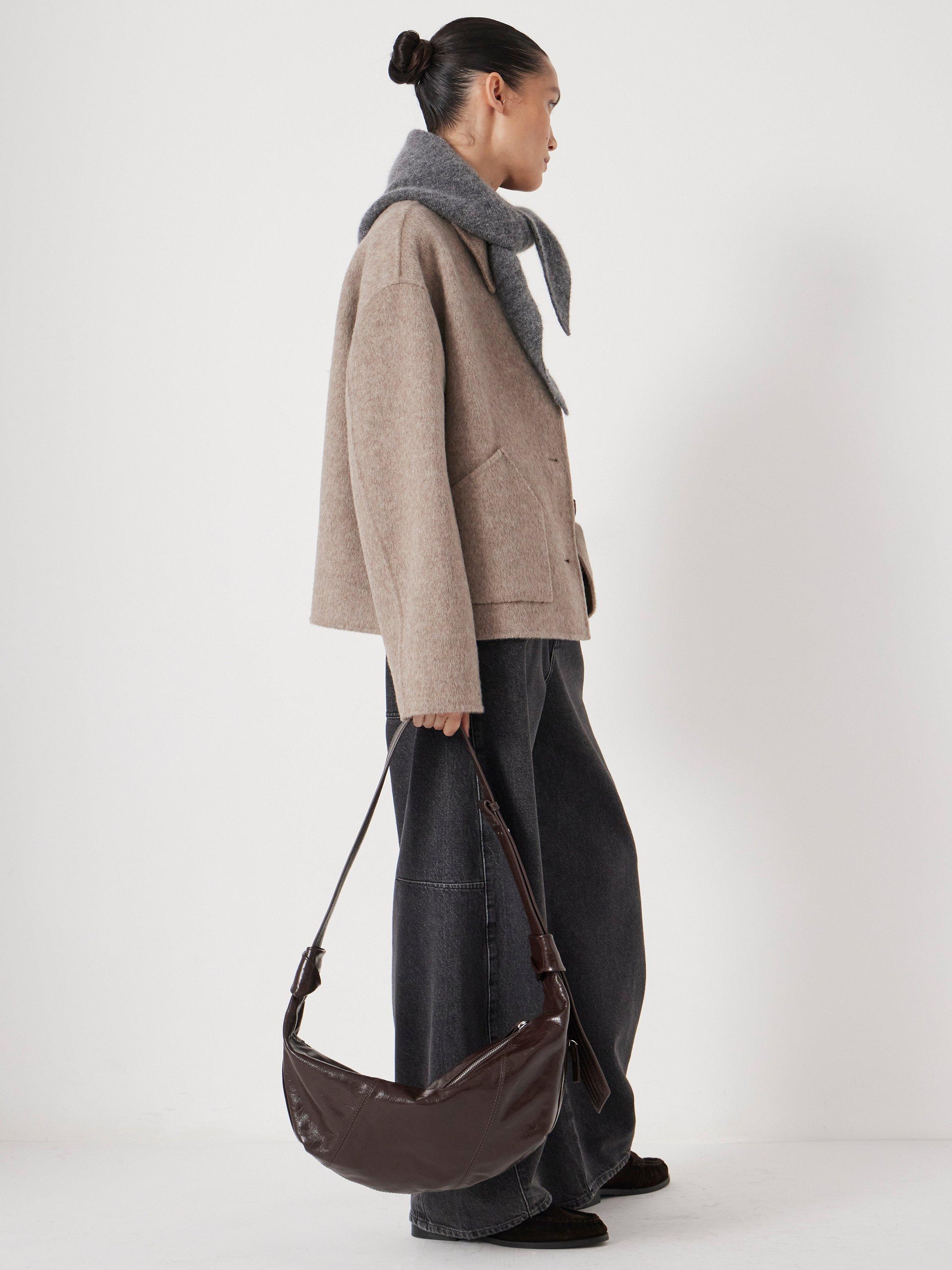 Product image 6 of 6, which shows HUSH Leather Crescent Boho Bag, Chocolate, One Size