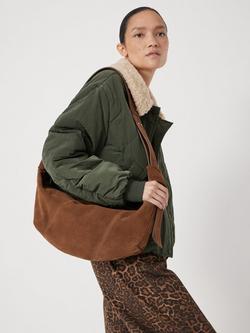 HUSH Suede Leather Crescent Shoulder Bag - view 2, Tan