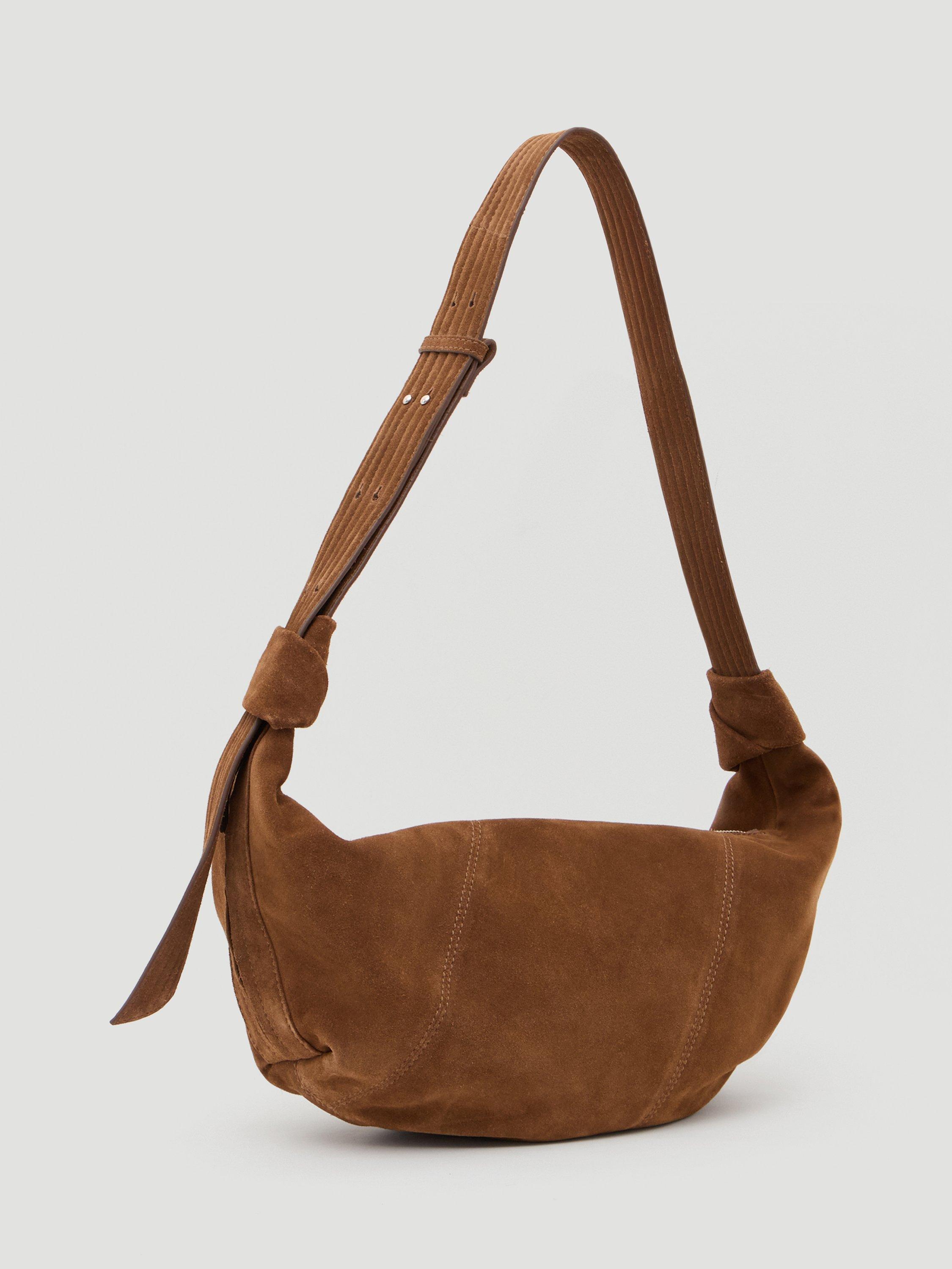 Product image 3 of 5, which shows HUSH Suede Leather Crescent Shoulder Bag, Tan, One Size