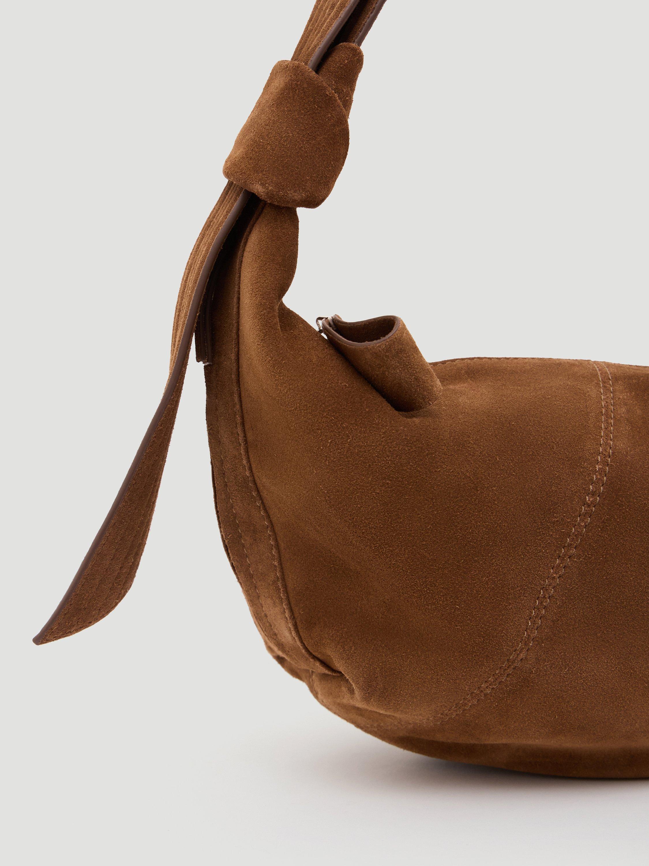 Product image 4 of 5, which shows HUSH Suede Leather Crescent Shoulder Bag, Tan, One Size