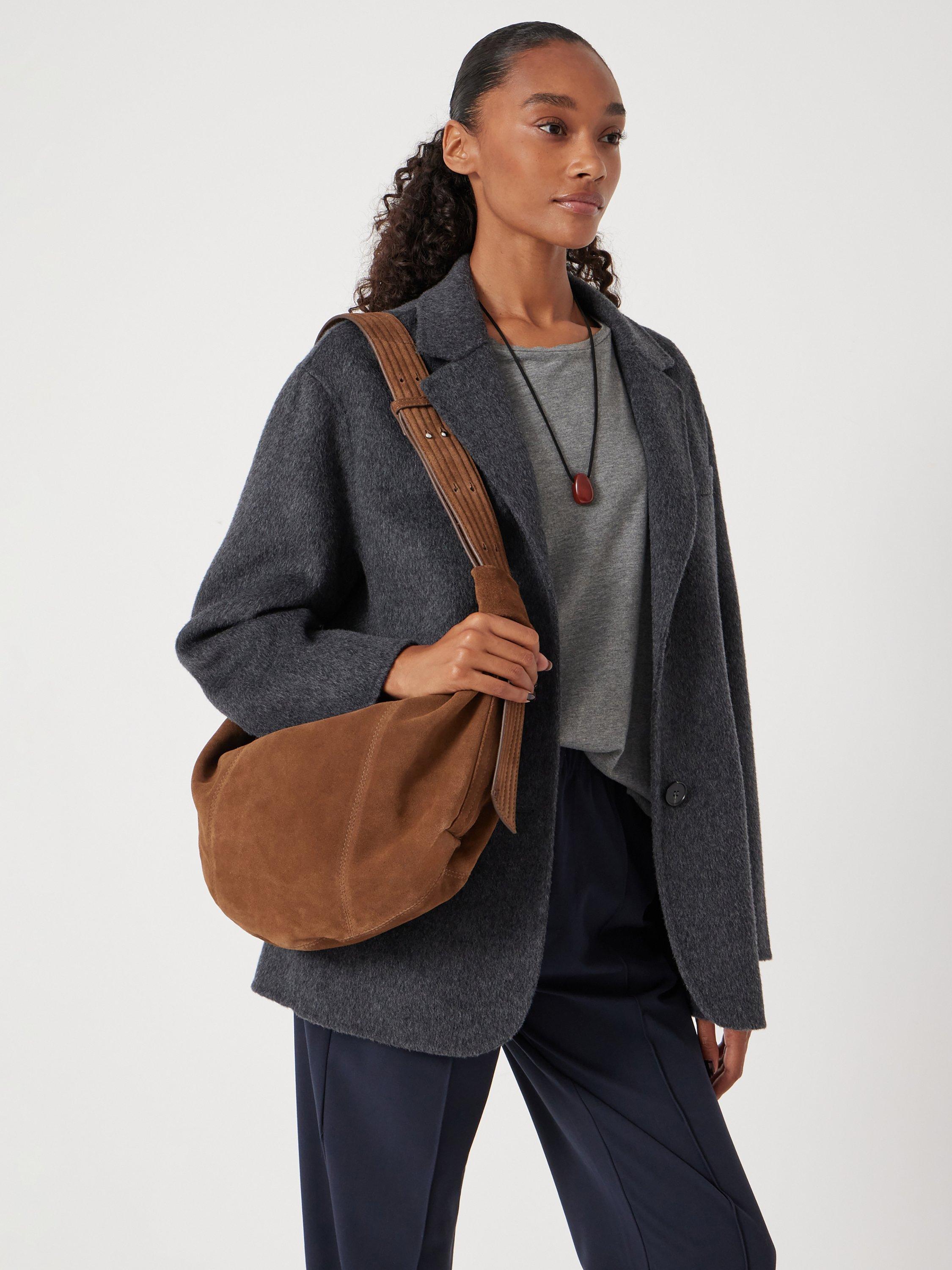 Product image 5 of 5, which shows HUSH Suede Leather Crescent Shoulder Bag, Tan, One Size