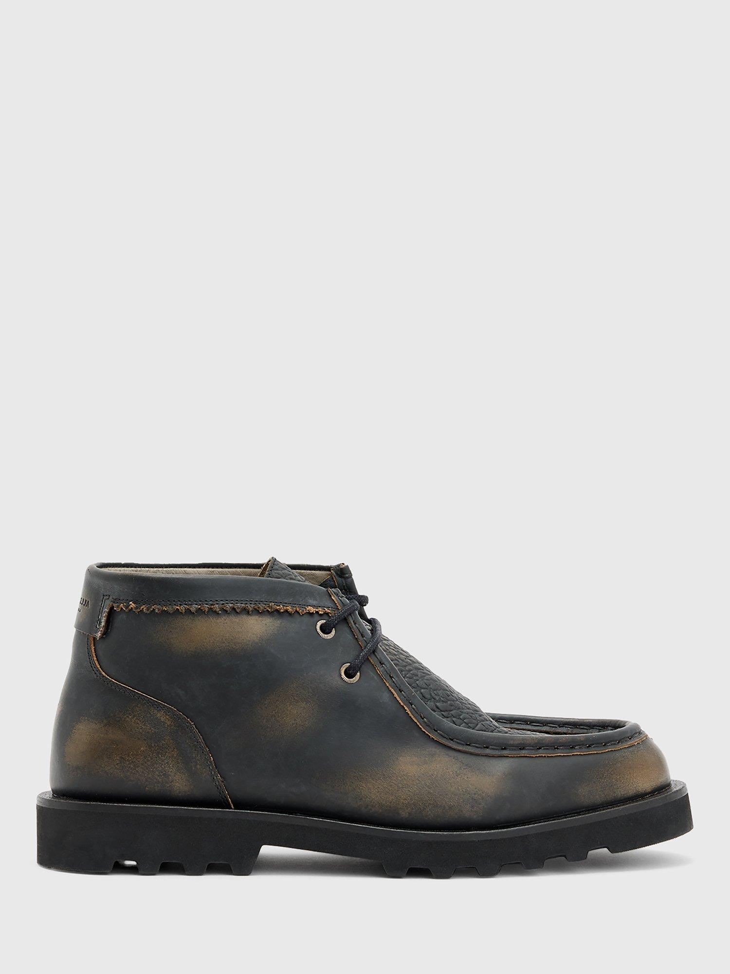 Product image 1 of 7, which shows AllSaints Skiff Leather Chukka Boots, Black/Multi, 10