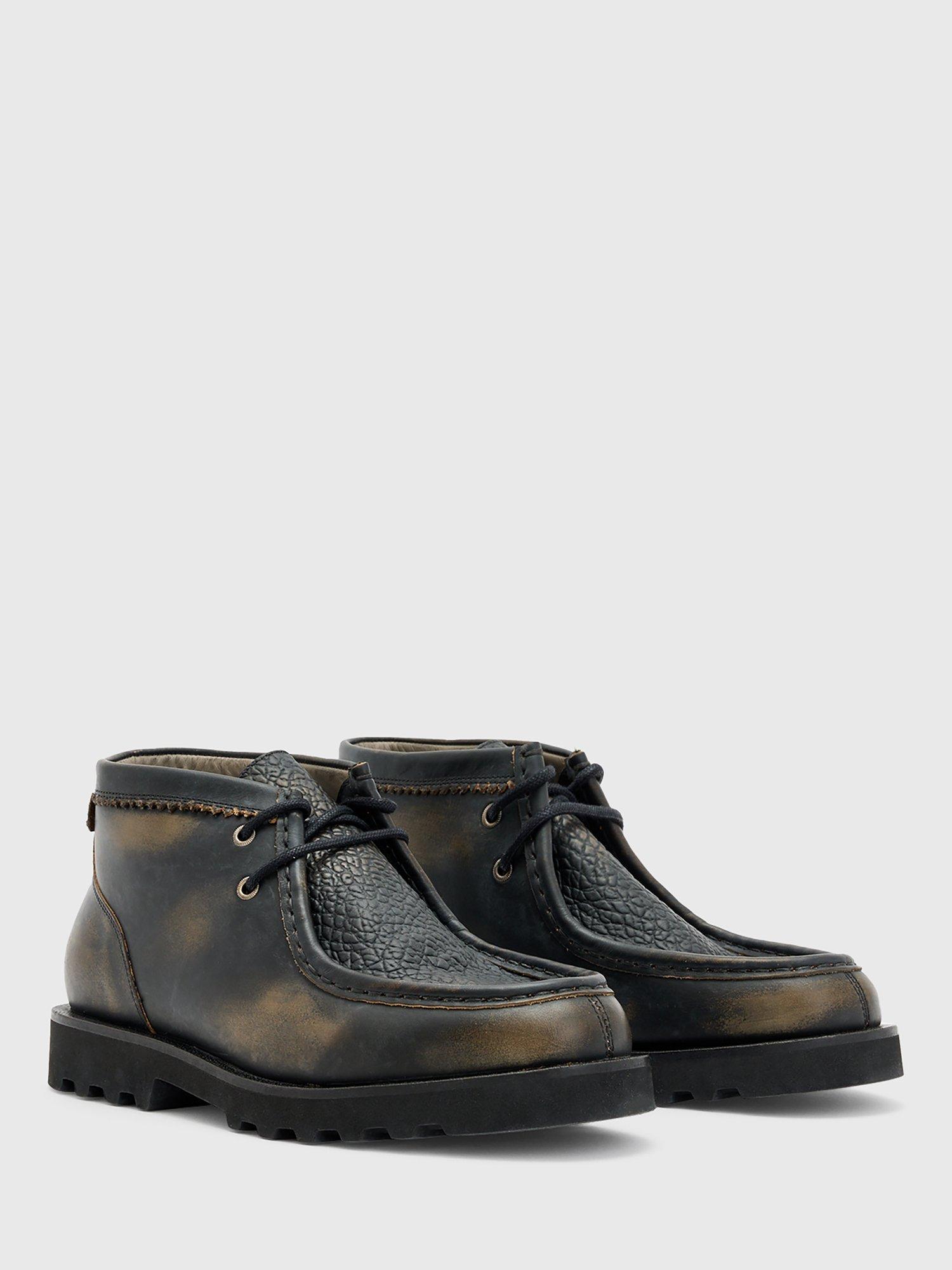 Product image 4 of 7, which shows AllSaints Skiff Leather Chukka Boots, Black/Multi, 10