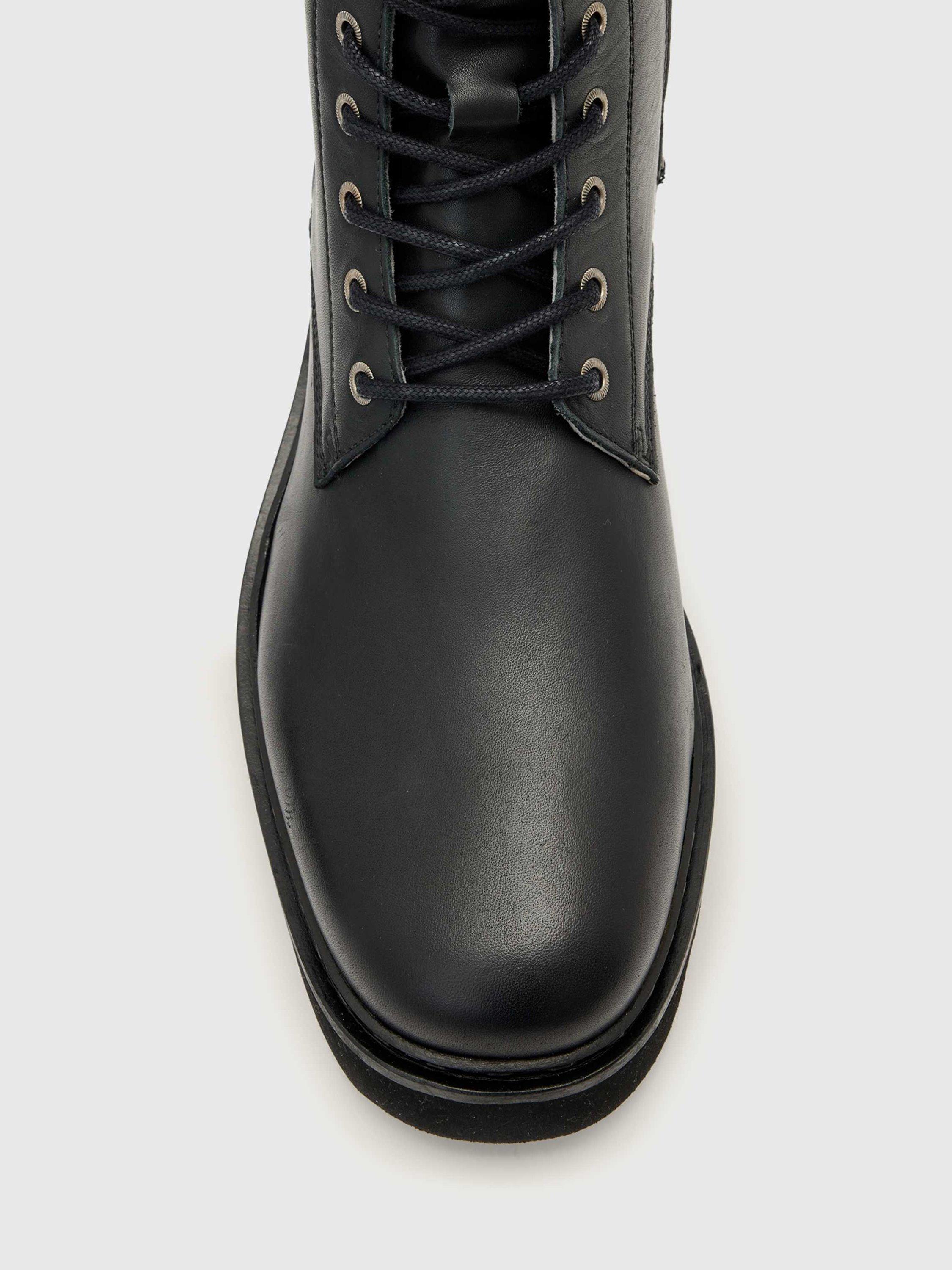 Product image 2 of 5, which shows AllSaints Skiff Leather Military Boots, Black, EU44