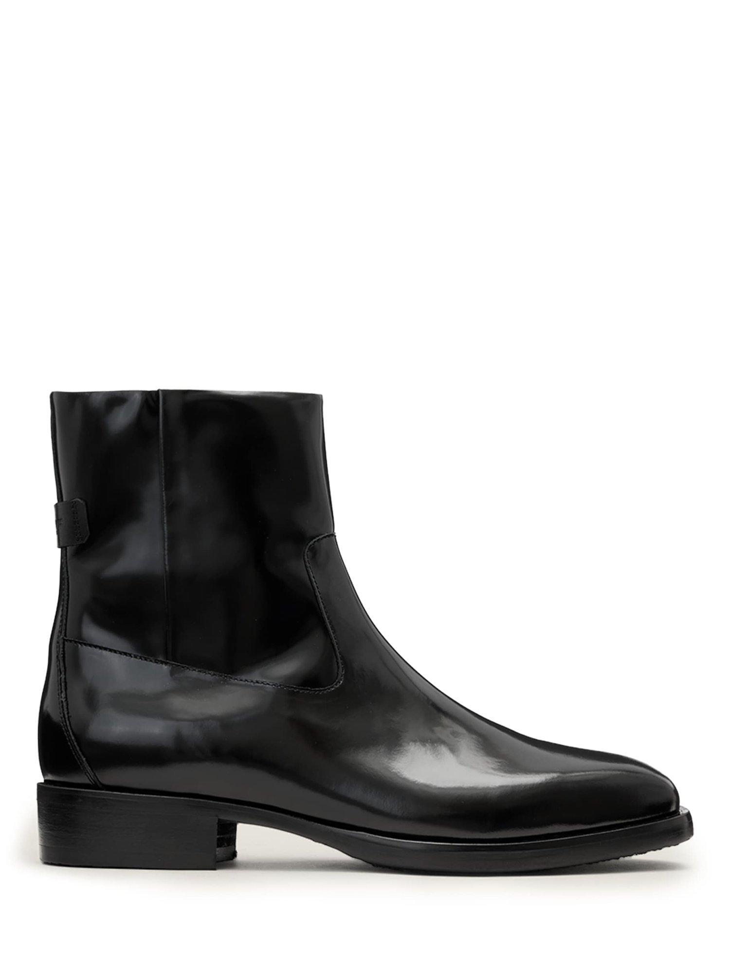Product image 1 of 5, which shows AllSaints Milton Leather Zip-Up Ankle Boots, Black, EU44