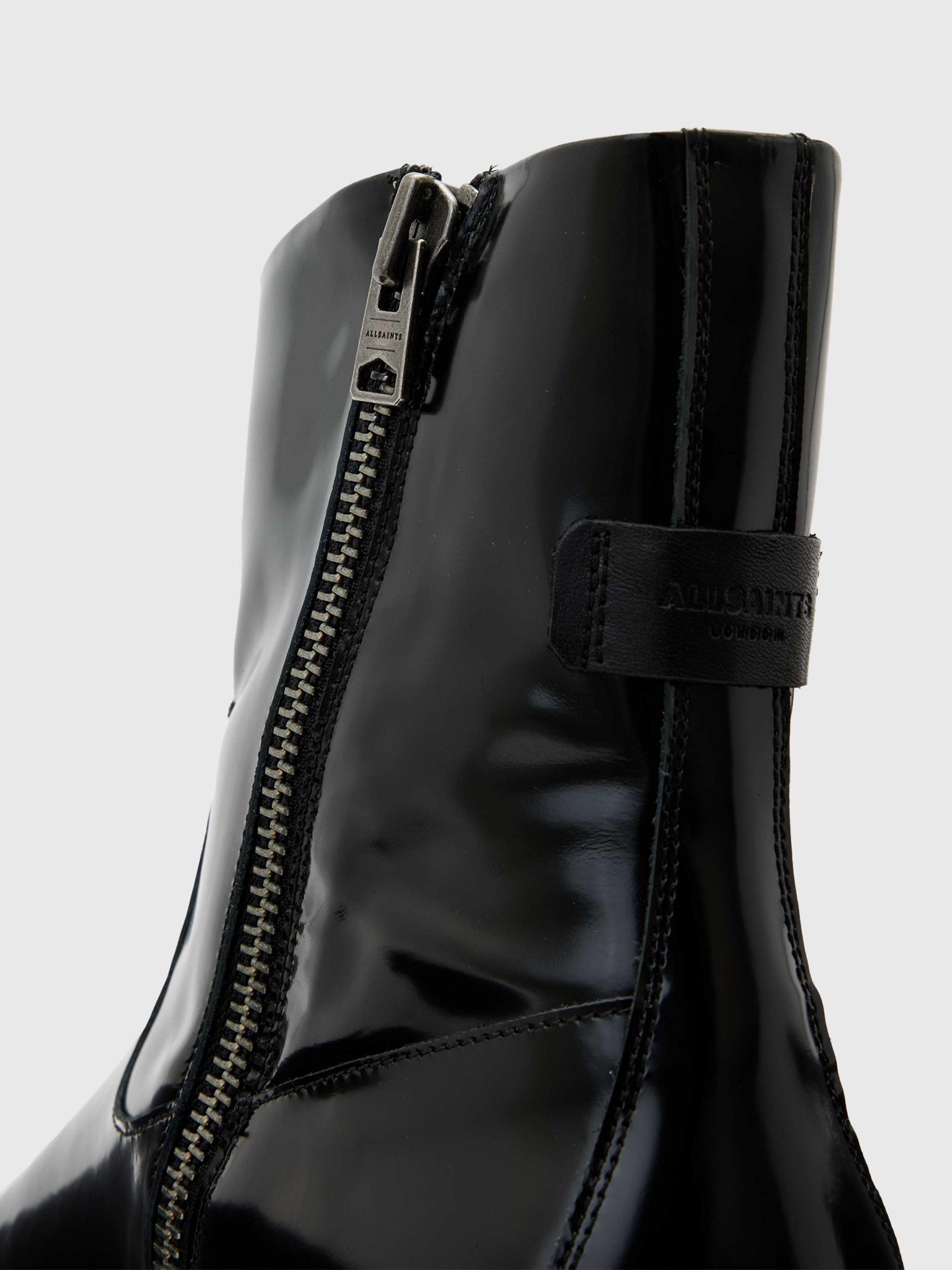 Product image 4 of 5, which shows AllSaints Milton Leather Zip-Up Ankle Boots, Black, EU44