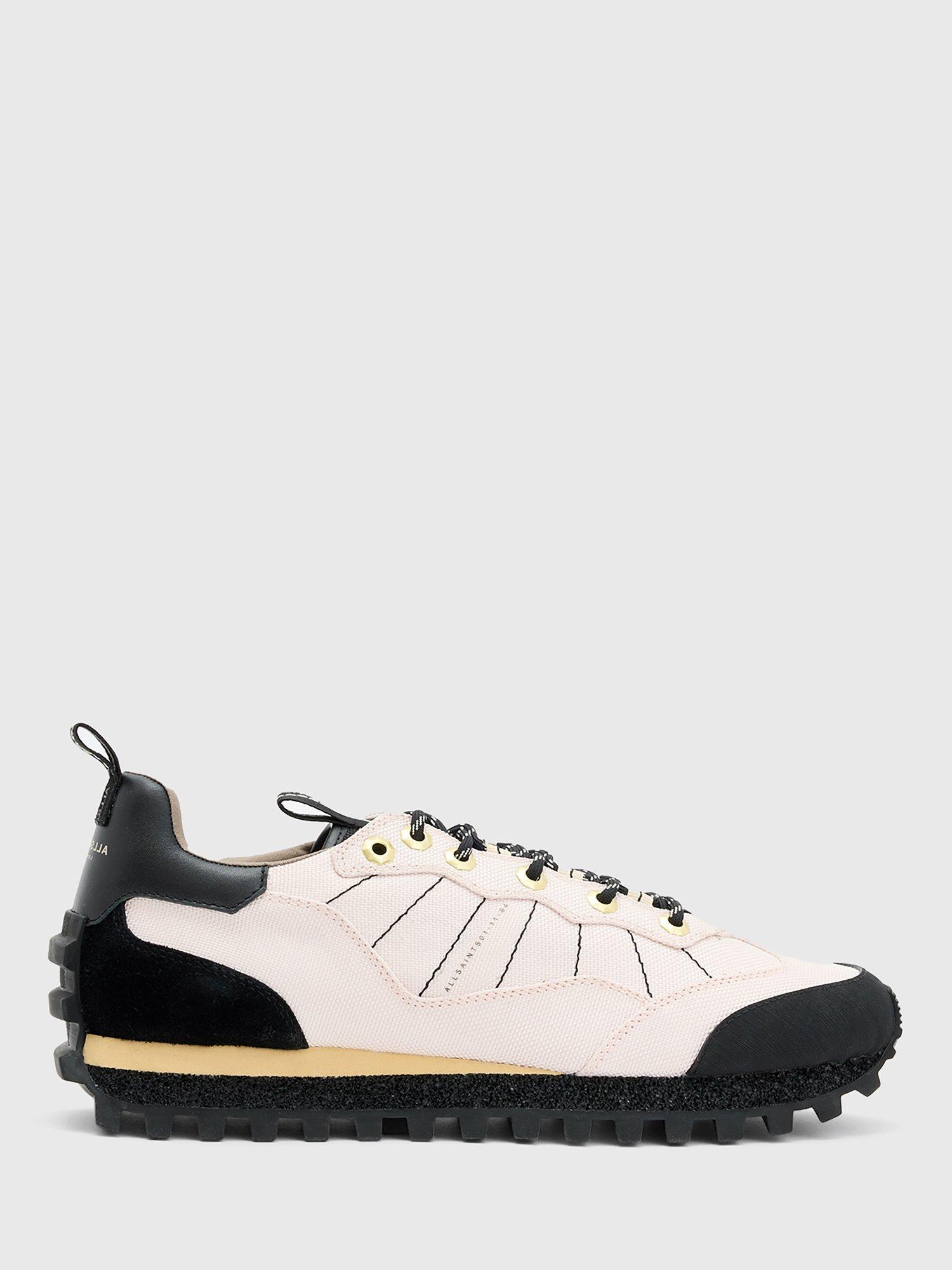 Product image 1 of 6, which shows AllSaints Nevis Suede Blend Trainers, Blush White/Black, EU45