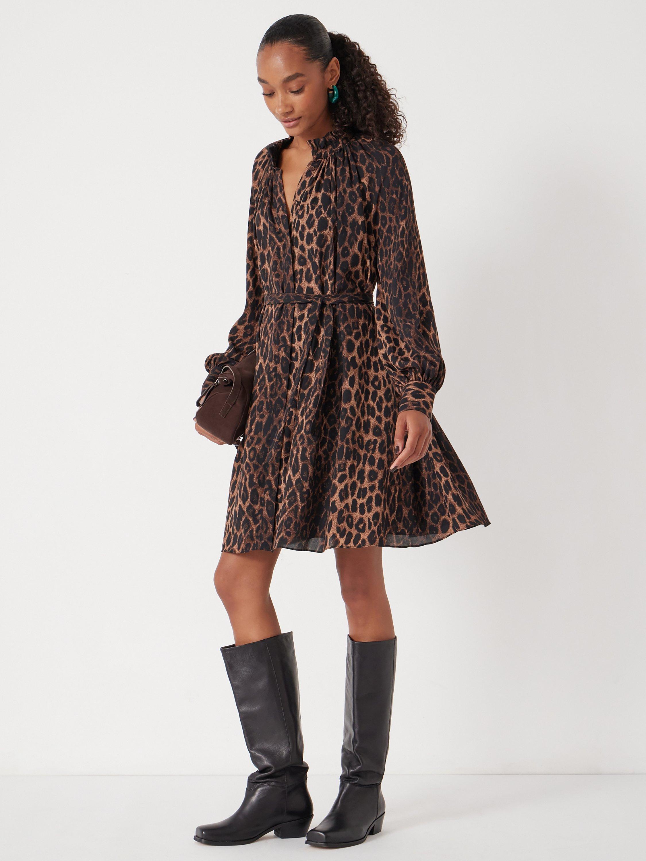 Product image 2 of 6, which shows HUSH Leopard Print Chiffon Mini Dress, Brown, M-L