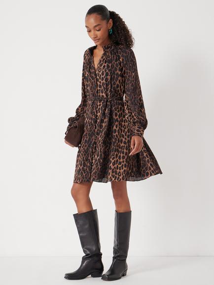 HUSH Leopard Print Chiffon Mini Dress, Brown - view 2, Brown