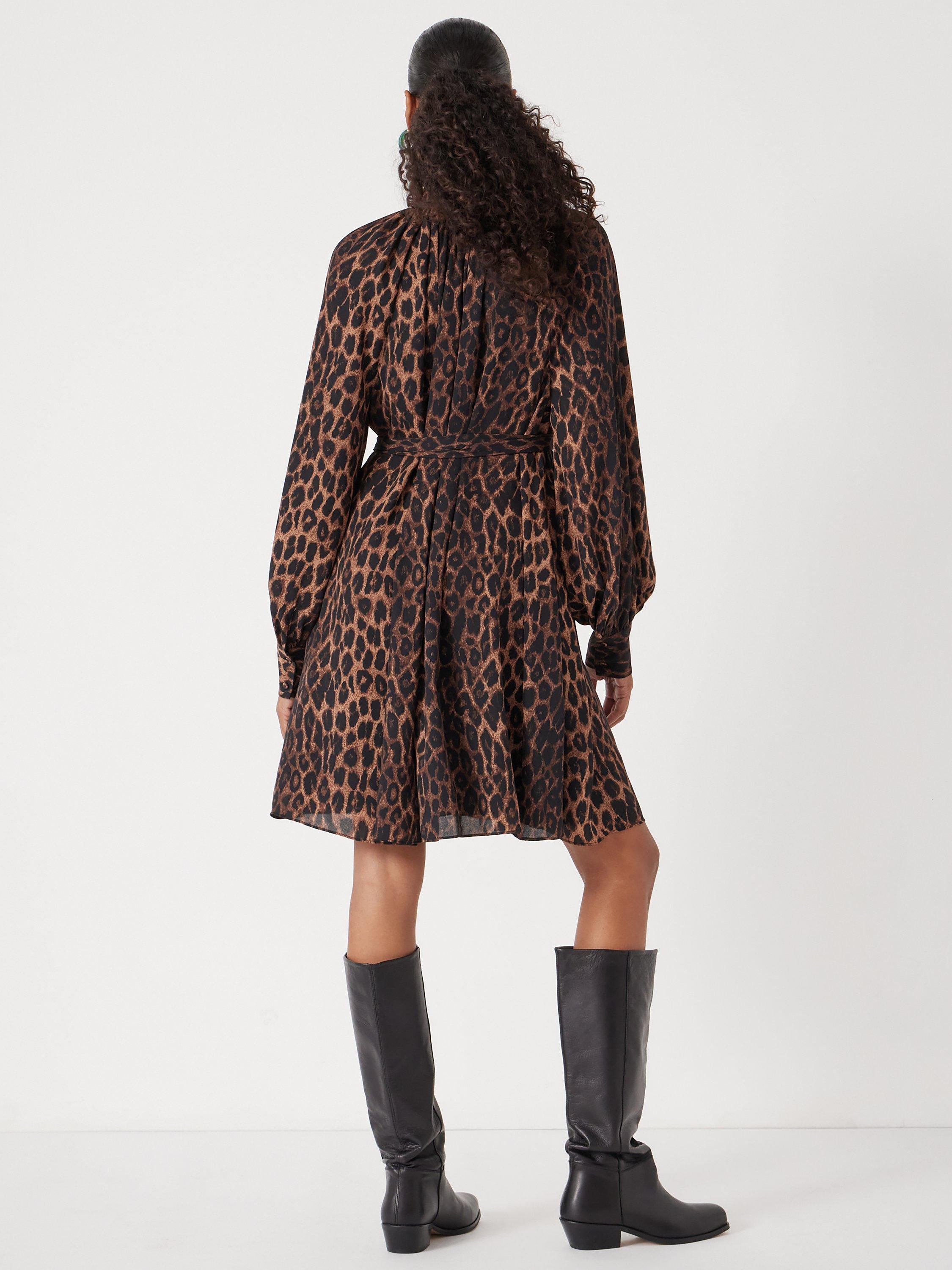 Product image 3 of 6, which shows HUSH Leopard Print Chiffon Mini Dress, Brown, M-L