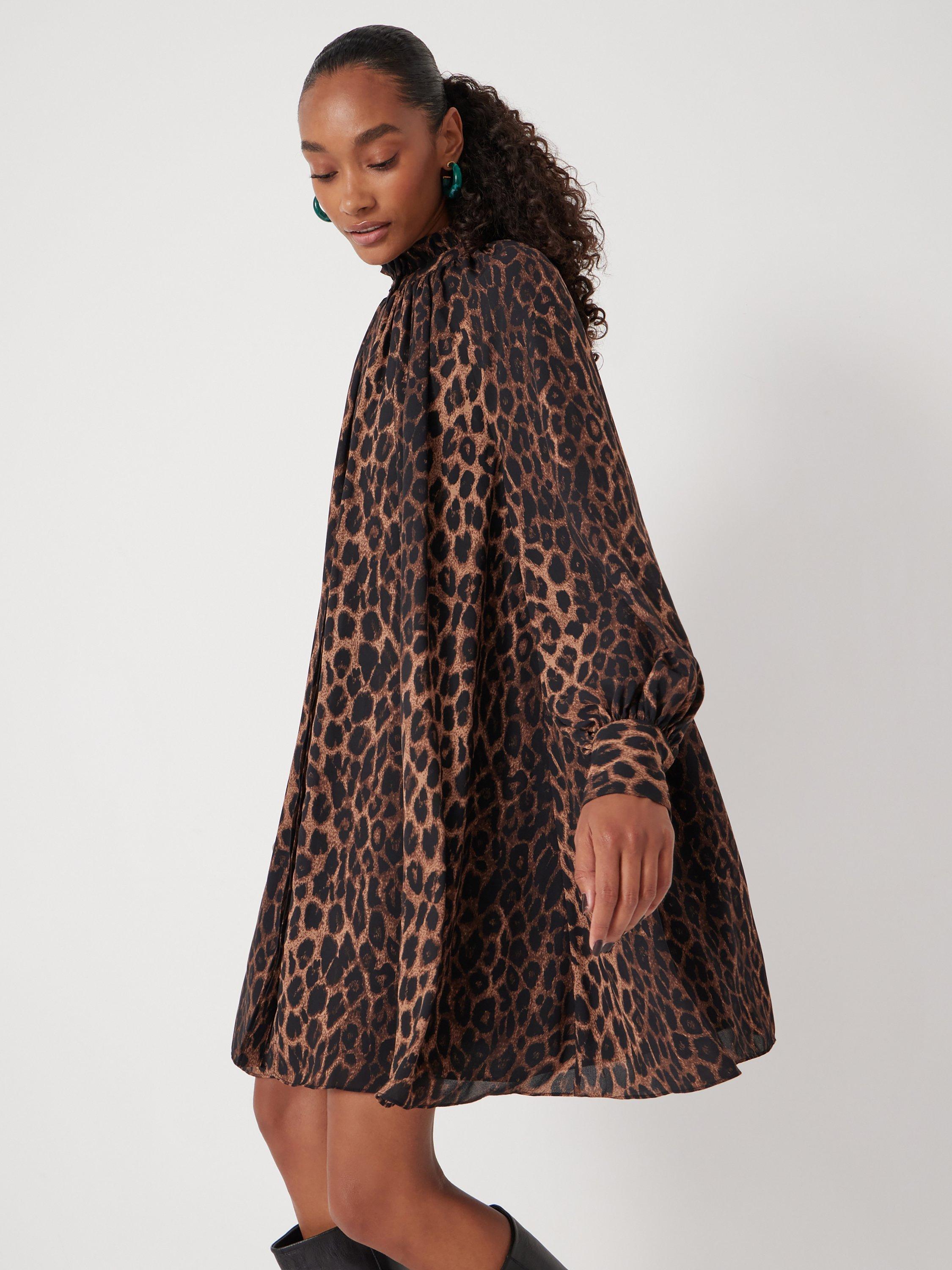 Product image 5 of 6, which shows HUSH Leopard Print Chiffon Mini Dress, Brown, M-L