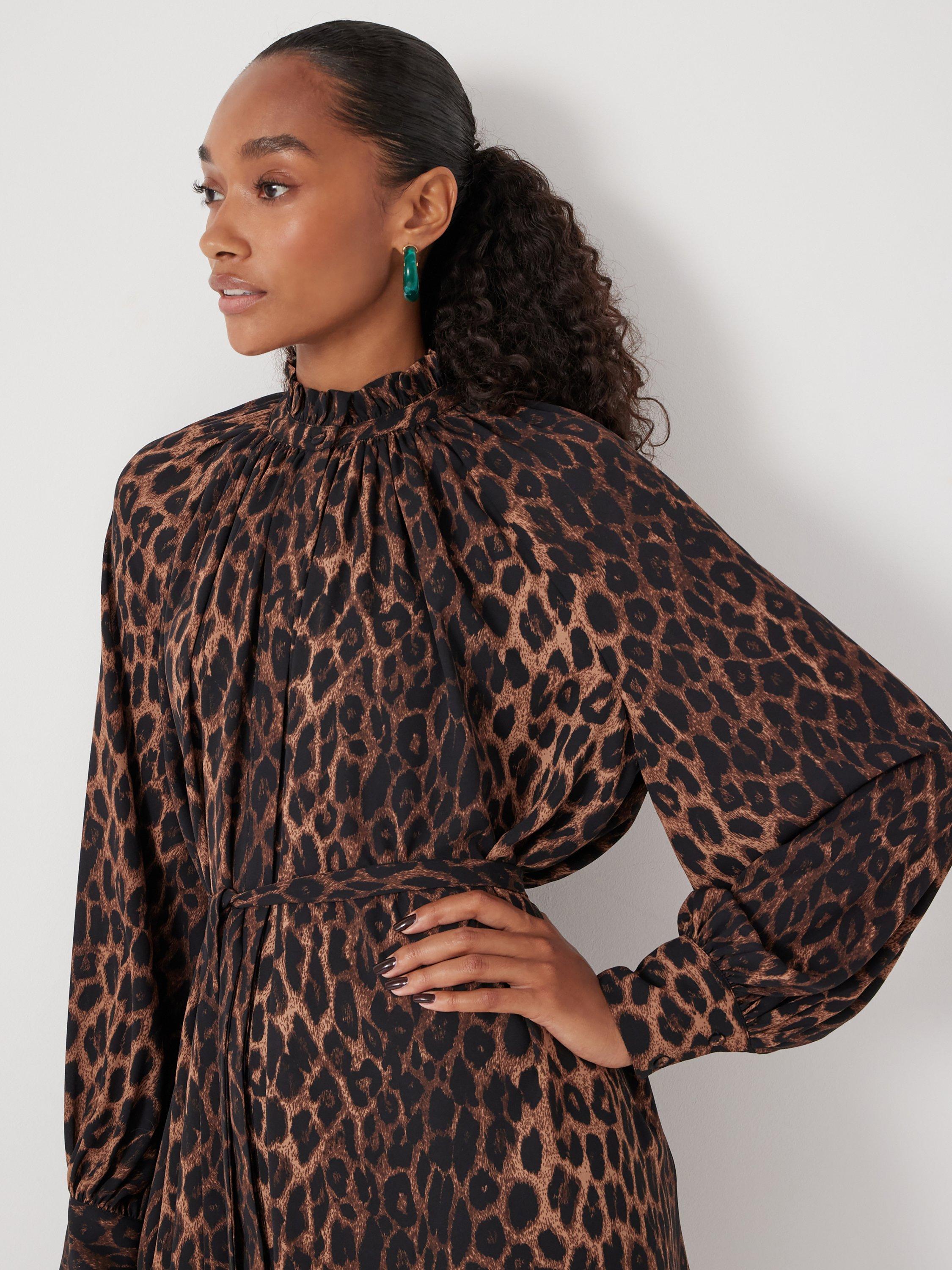 Product image 6 of 6, which shows HUSH Leopard Print Chiffon Mini Dress, Brown, M-L