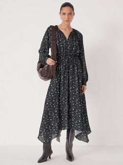 HUSH Printed Long Sleeve Chiffon Dress, Ditsy Black