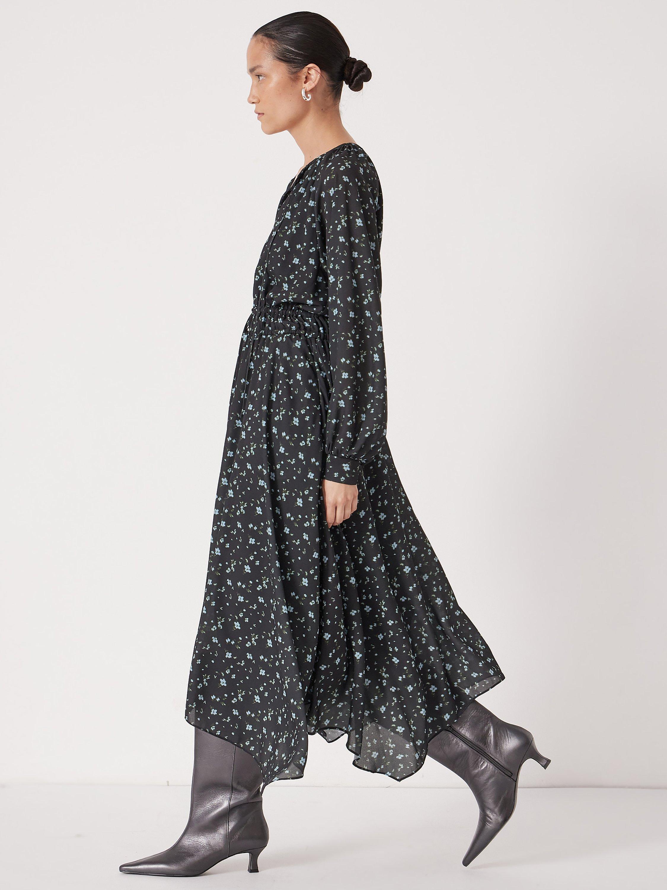 Product image 2 of 4, which shows HUSH Printed Long Sleeve Chiffon Dress, Ditsy Black, L