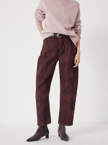 HUSH Cordelia Snake Print Barrel Leg Jeans, Brown, Brown