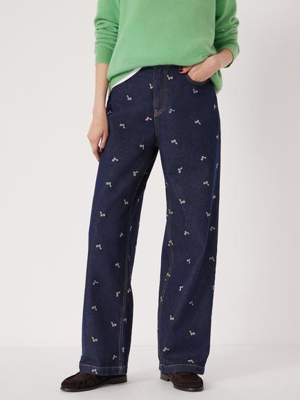 HUSH  Romy Floral Embroidered Cotton Denim Jeans, Blue
