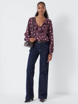 HUSH Ruffle Polka Dot Top containing LENZING™ ECOVERO™ Viscose, Burgundy - view 2, Burgundy