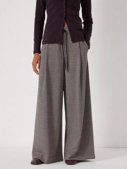 HUSH Check Jersey Wide Leg Trousers, Brown, Brown