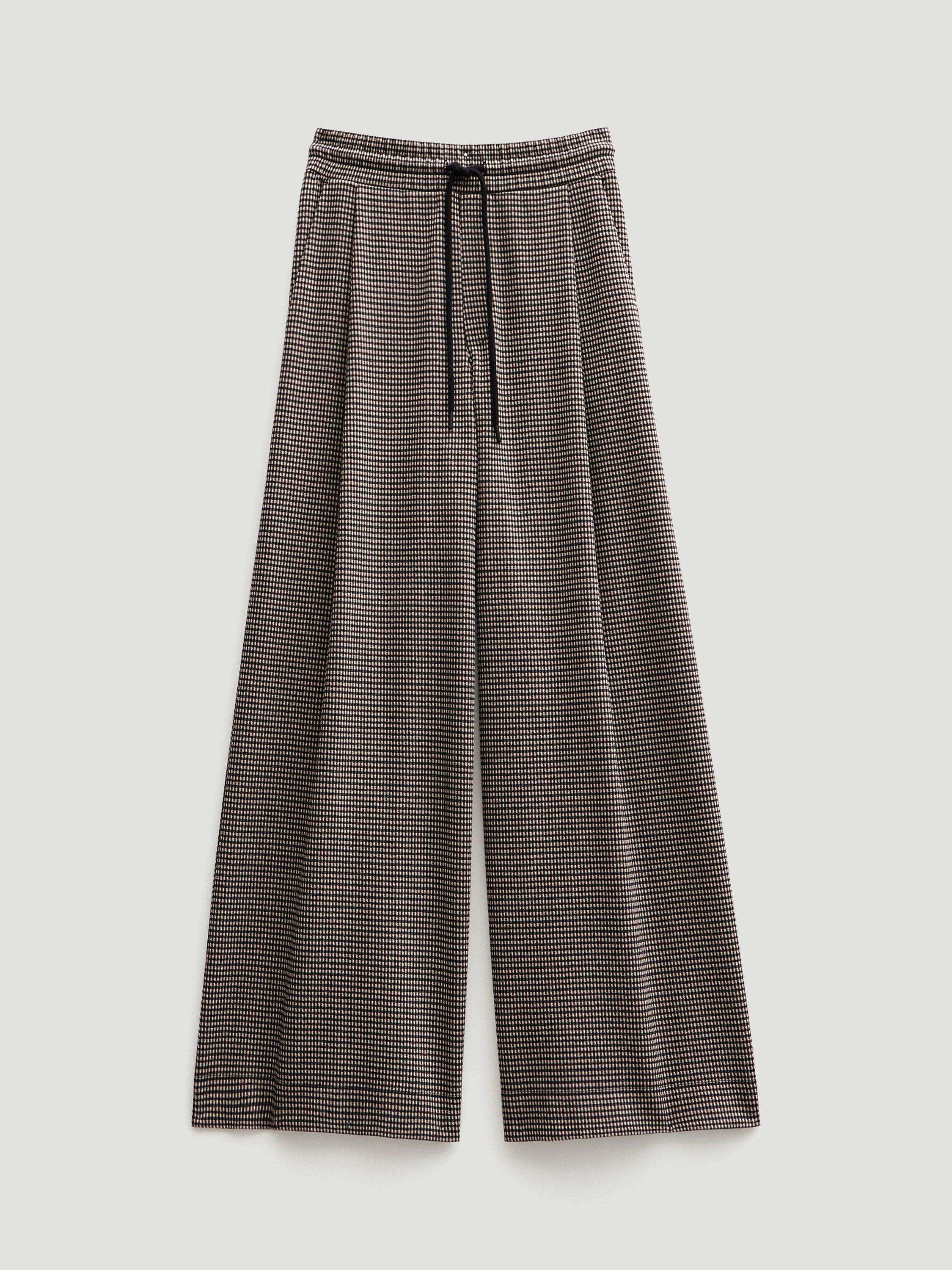 Product image 4 of 6, which shows HUSH Check Jersey Wide Leg Trousers, Brown, L-XL