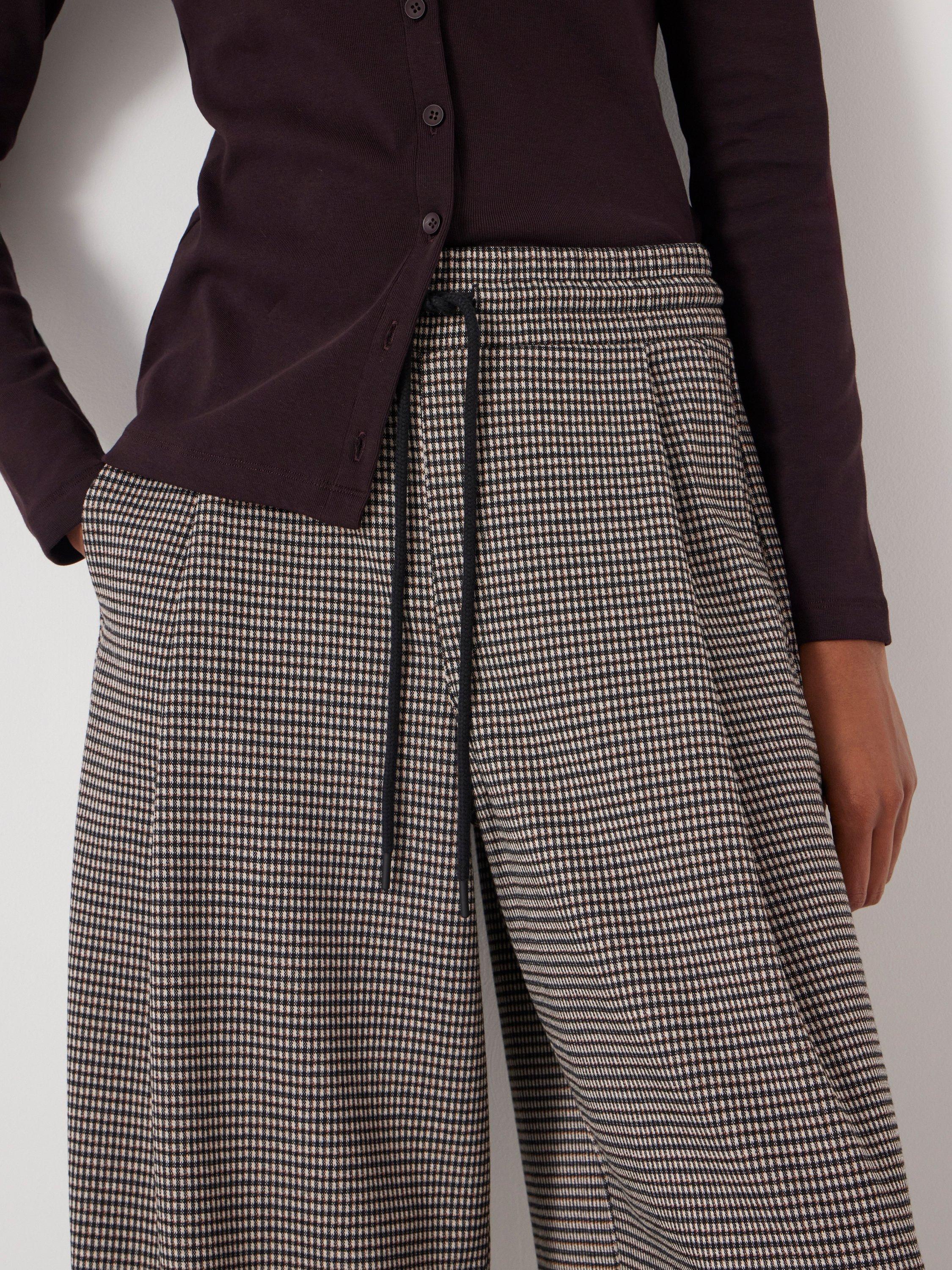 Product image 5 of 6, which shows HUSH Check Jersey Wide Leg Trousers, Brown, L-XL