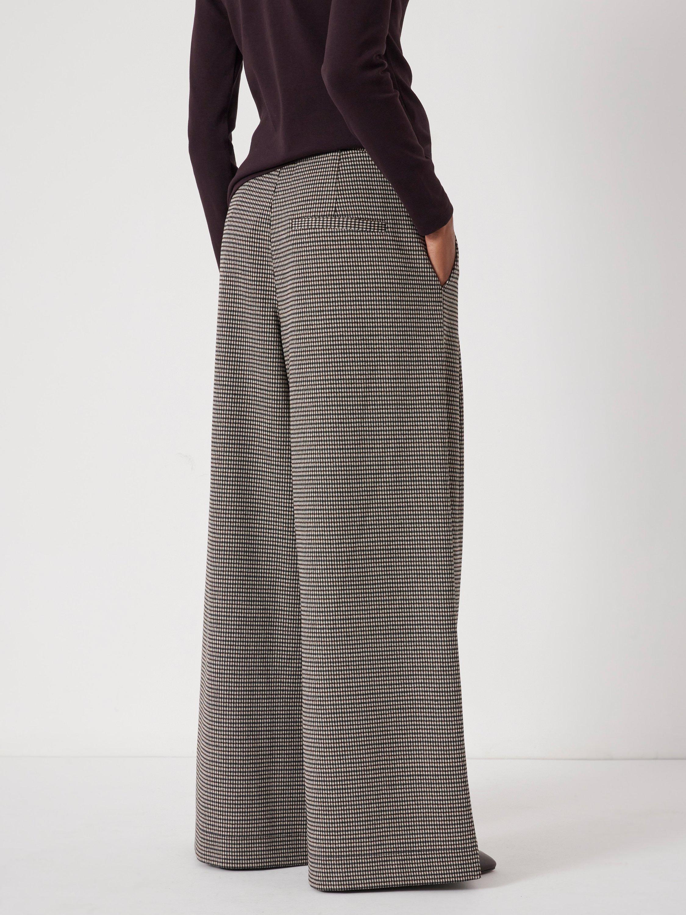 Product image 6 of 6, which shows HUSH Check Jersey Wide Leg Trousers, Brown, L-XL